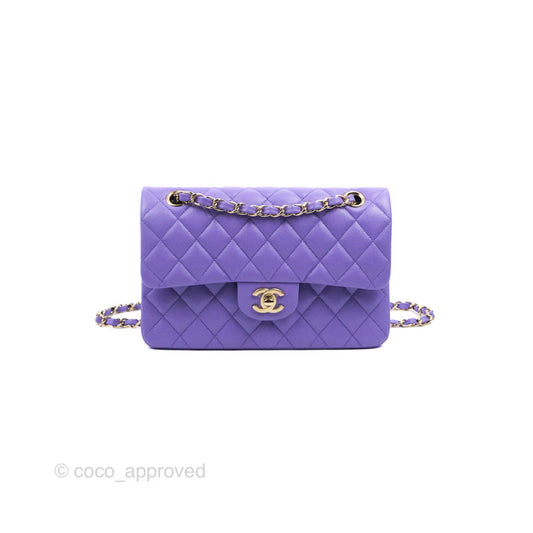 Chanel Classic Small S/M Flap Purple Caviar Light Gold Hardware 20S