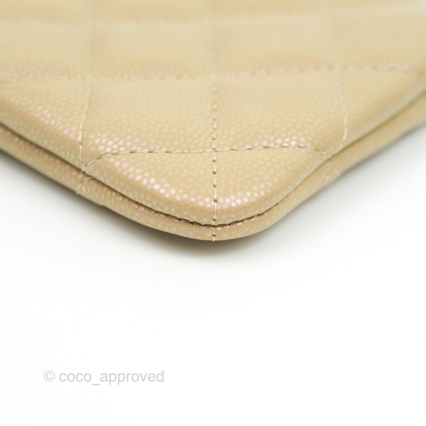 Chanel Mini Quilted O Case Iridescent Beige Caviar Gold Hardware 21S
