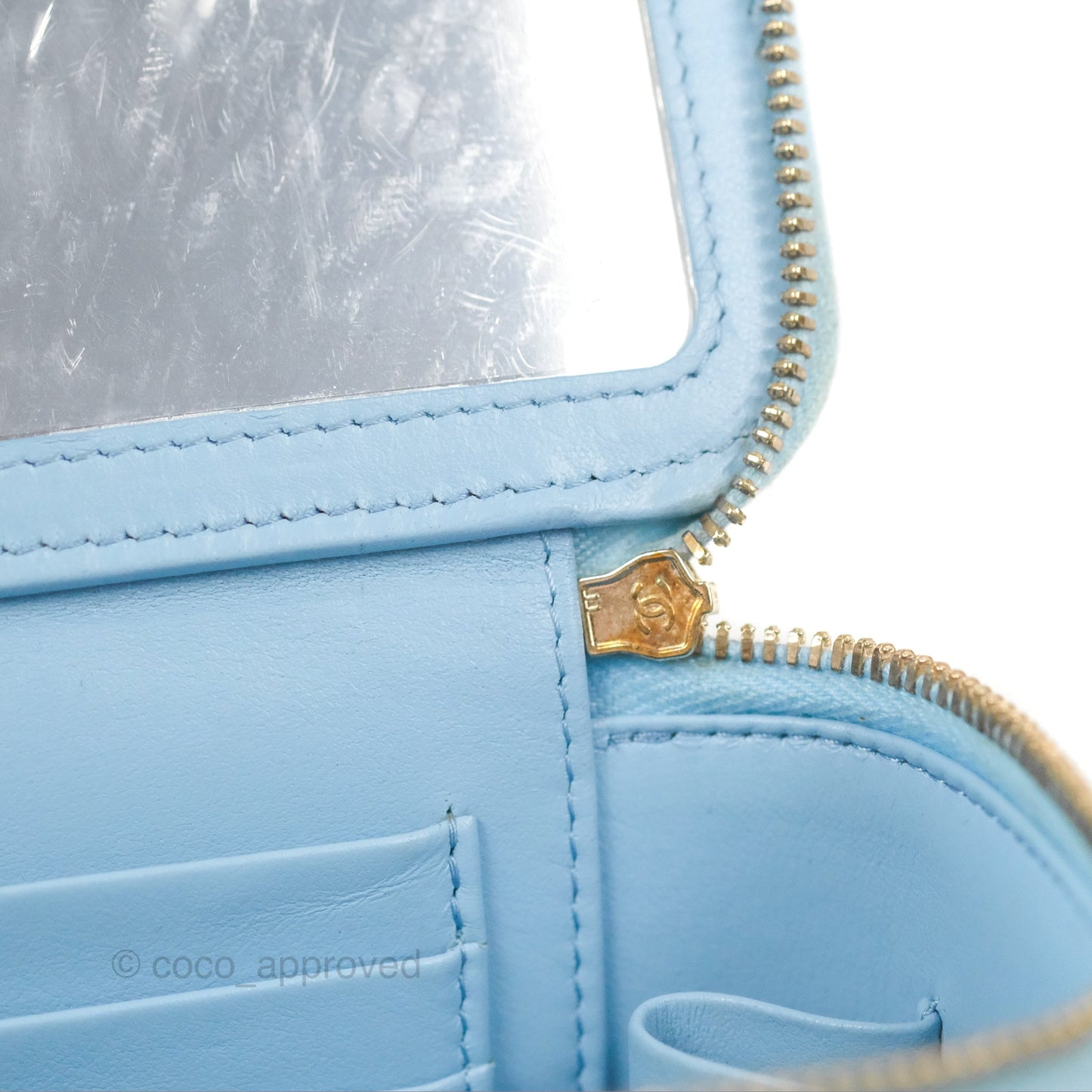 Chanel Vanity with Chain Blue Caviar Aged Gold Hardware