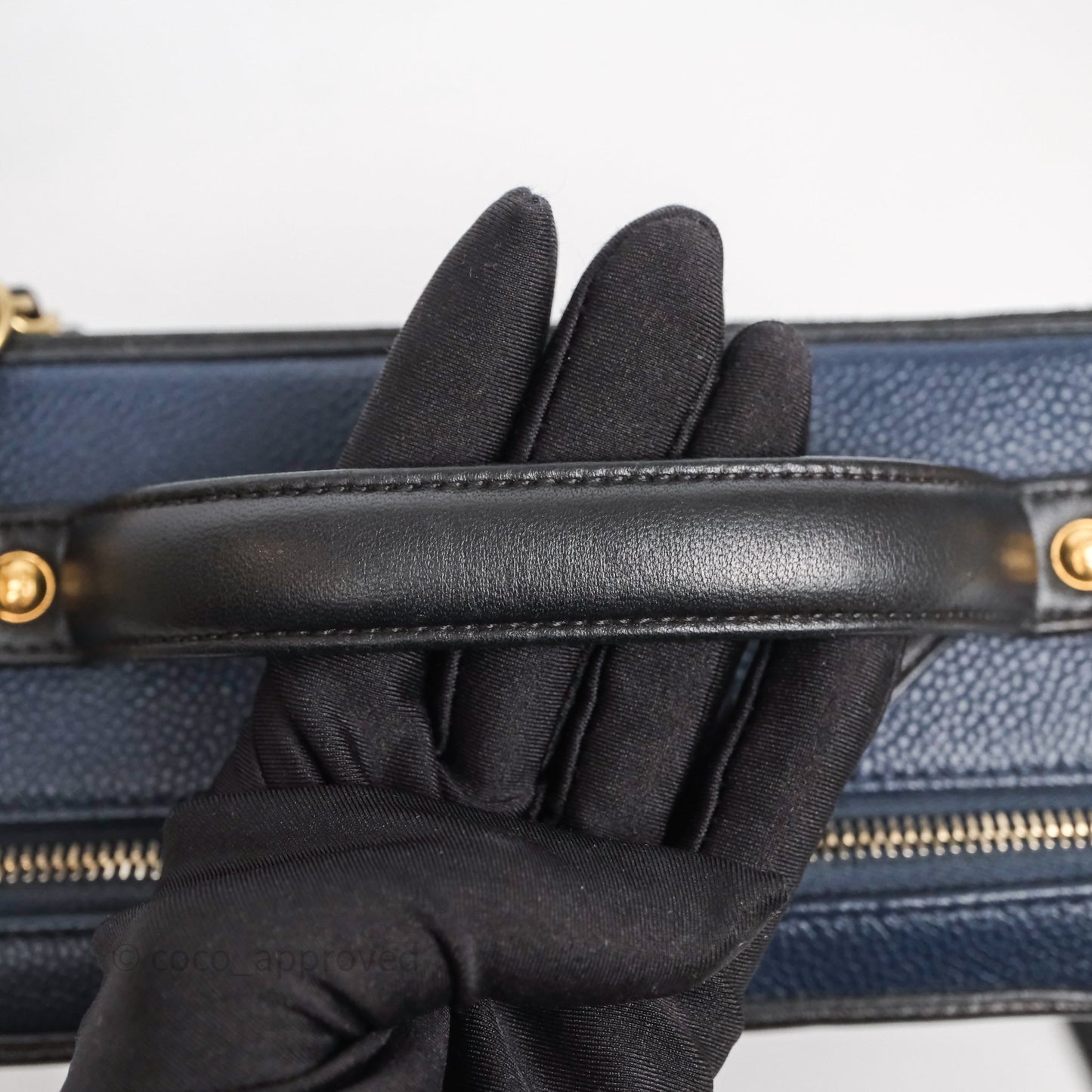 Chanel Quilted Large CC Filigree Vanity Case Navy Black Caviar Aged Gold Hardware