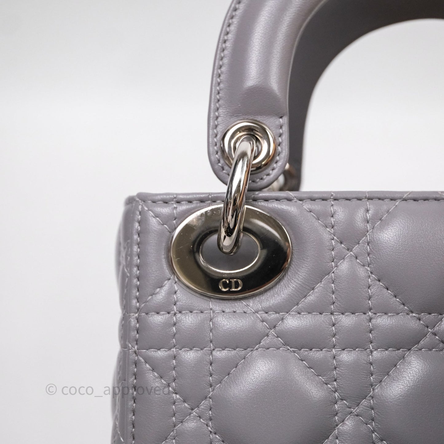 Christian Dior Mini Lady Dior Lambskin Cannage Grey Silver Hardware