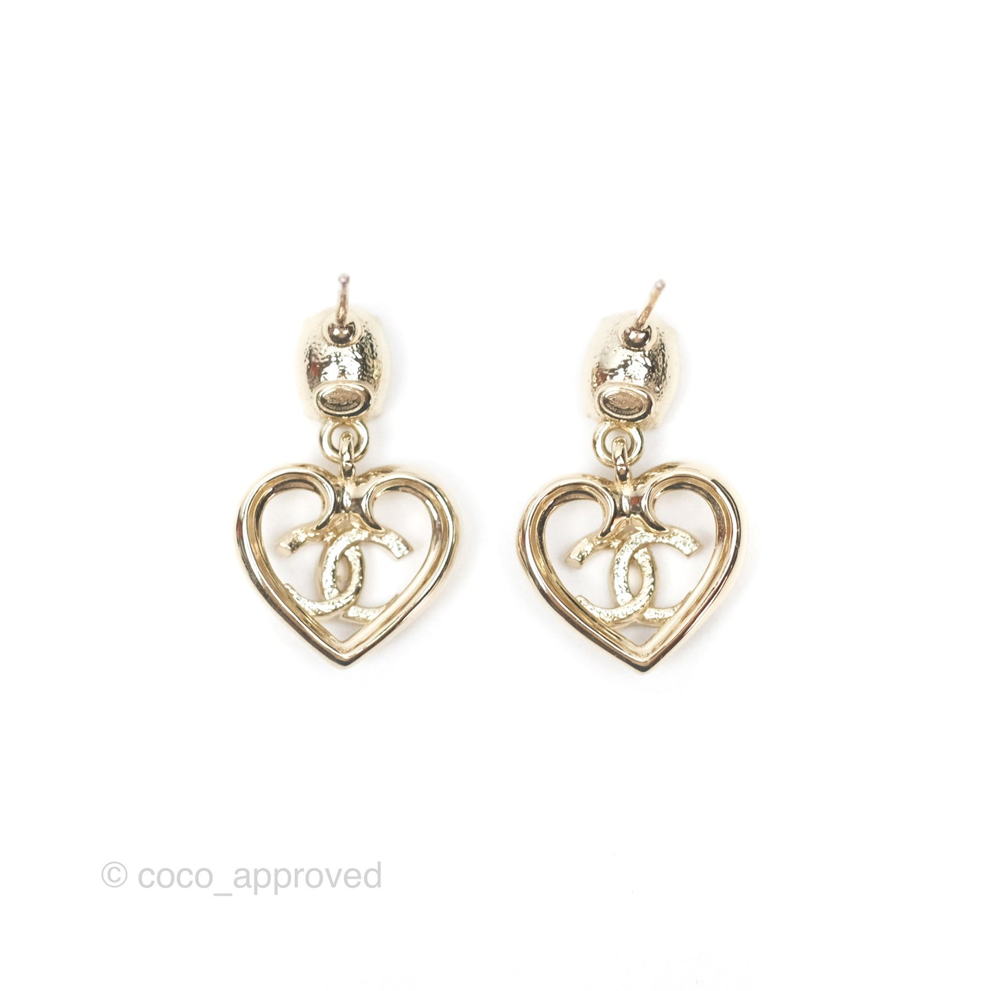 Chanel Crystal CC Heart Drop Earrings Gold Tone 23C