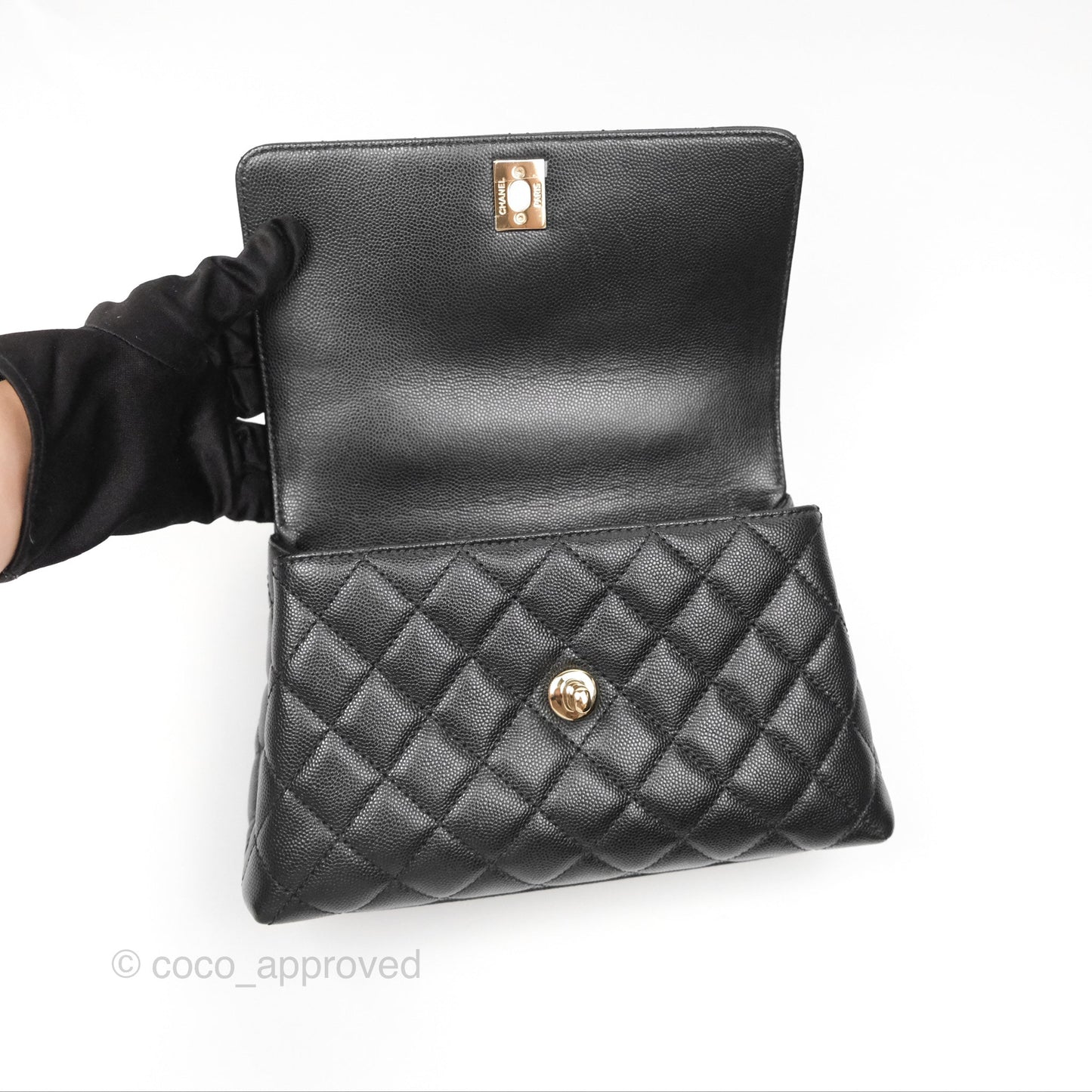 Chanel Small Coco Handle Quilted Black Caviar Gold Hardware