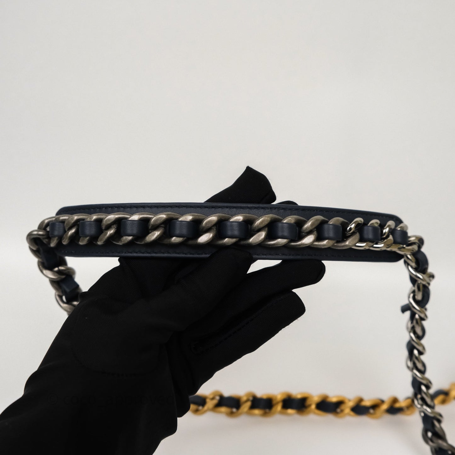 Chanel 19 Small Blue White Black Grid Tweed Mixed Hardware