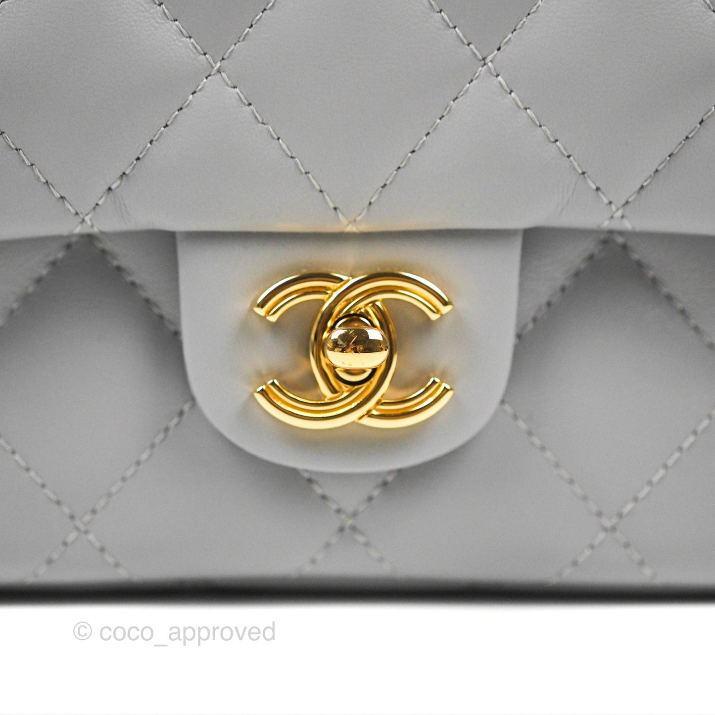 Chanel Top Handle Mini Flap Bag Light Grey Lambskin Gold Hardware 23S
