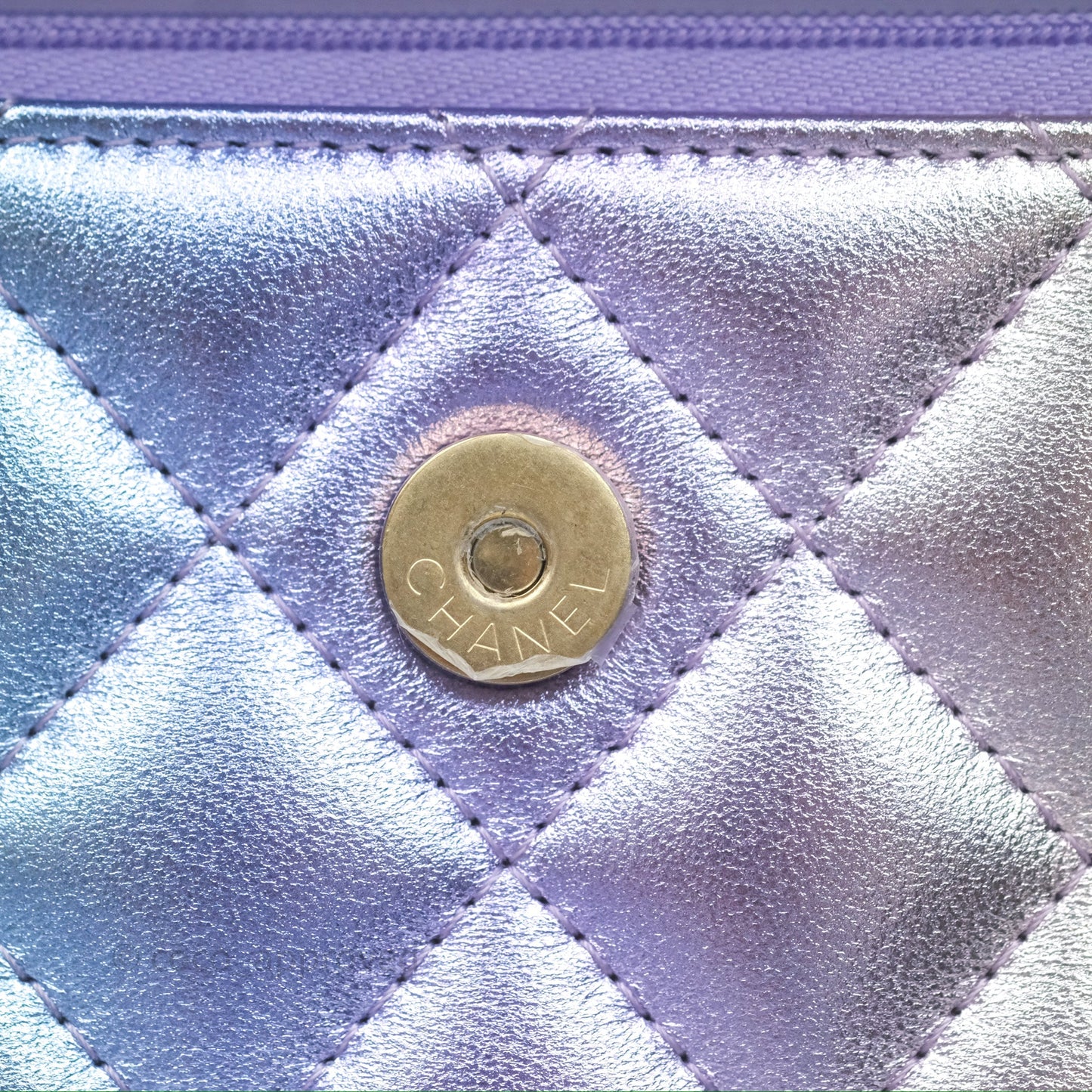 Chanel Quilted Phone Holder with Chain Metallic Rainbow Lambskin Aged Gold Hardware 24C