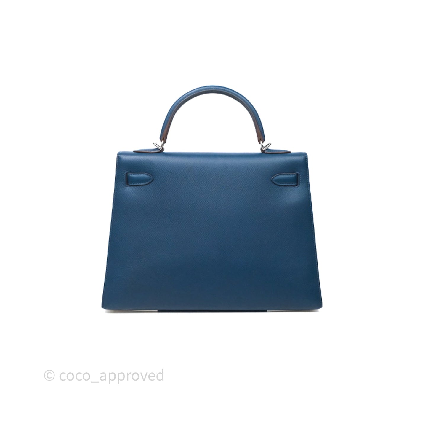 Hermès Kelly 32 Sellier Bleu Thalassa 7A/ White Epsom Palladium Hardware
