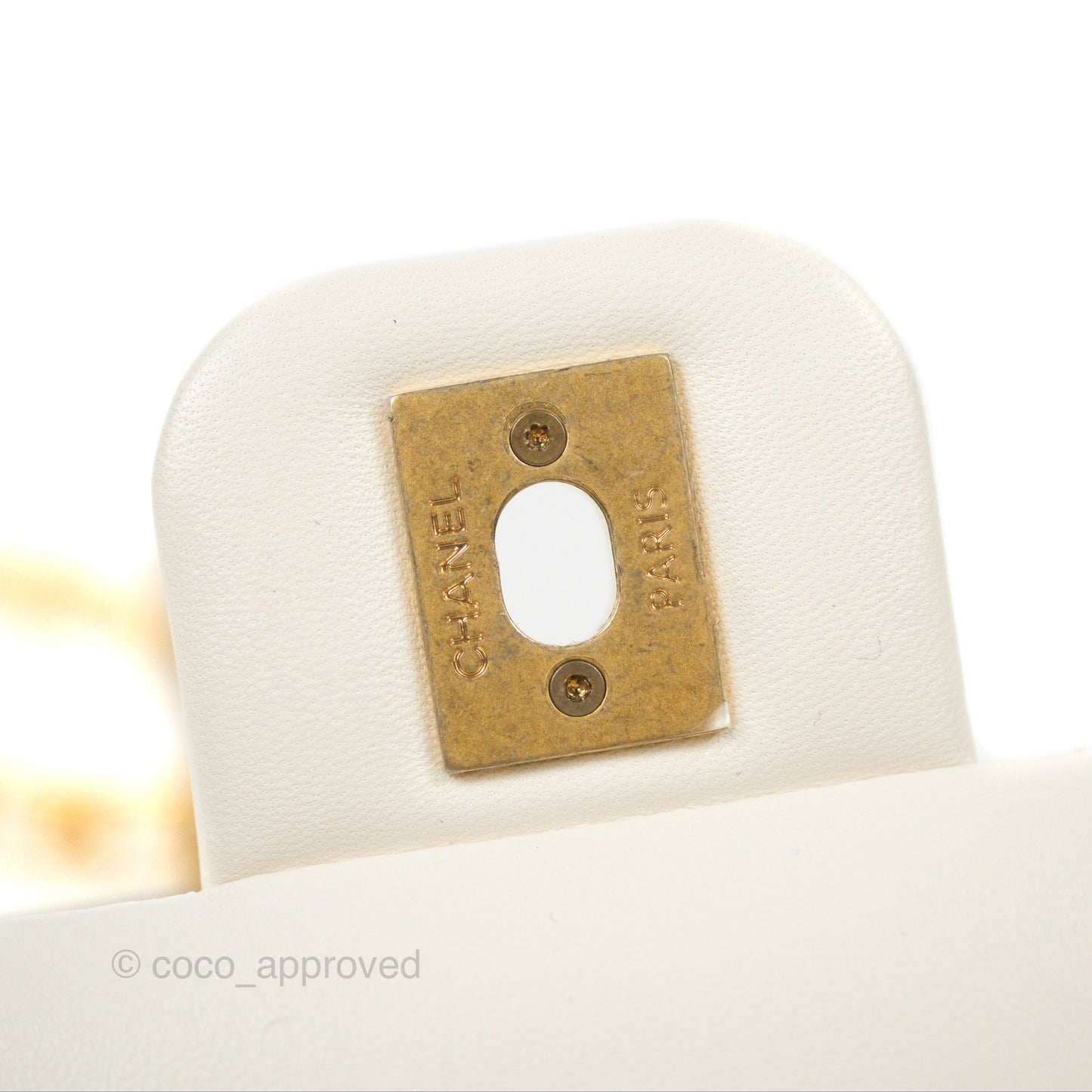 Chanel Mini Flap Bag with Coco Heart Chain White Lambskin Aged Gold Hardware