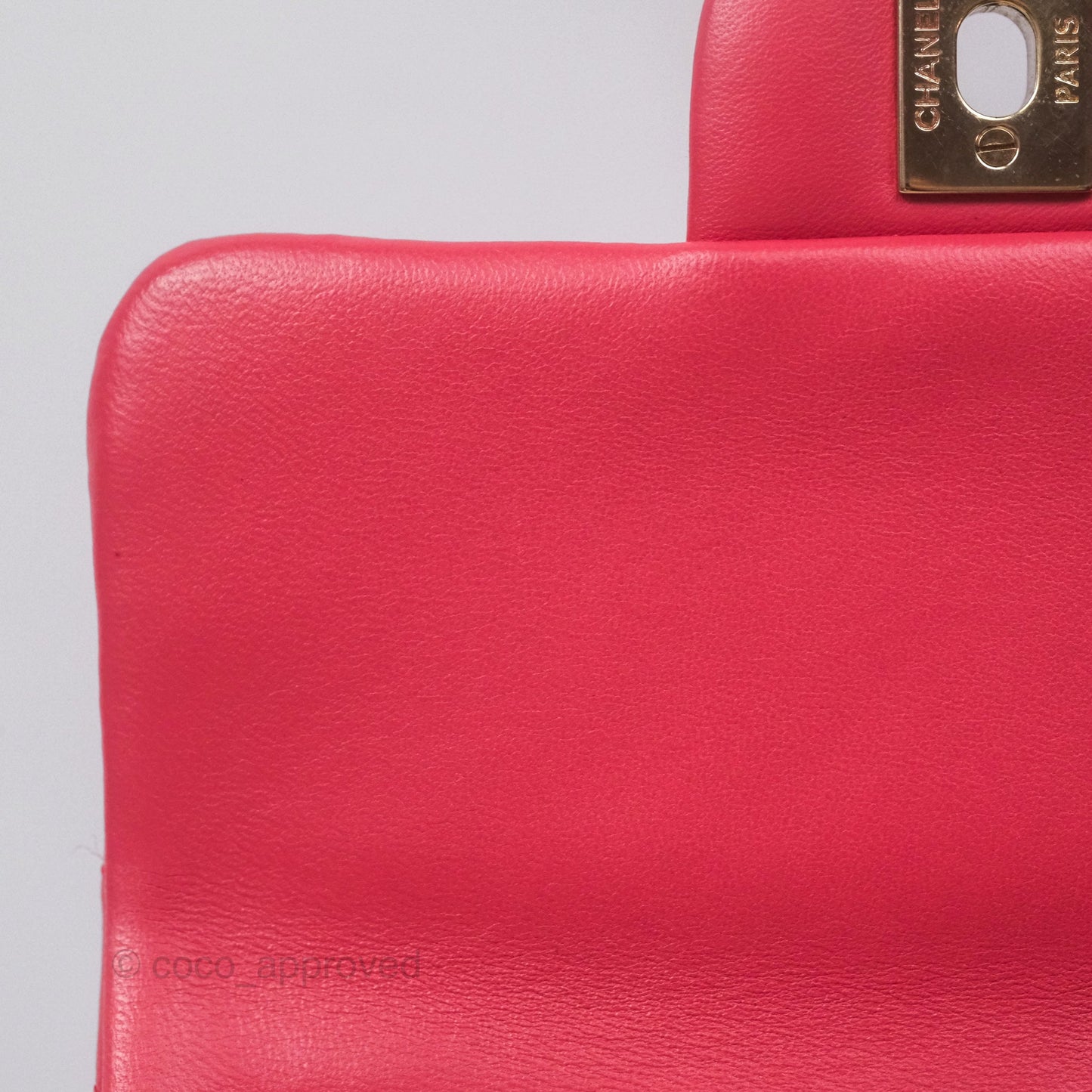 Chanel Mini Square Flap Chevron Dark Pink Lambskin Gold Hardware