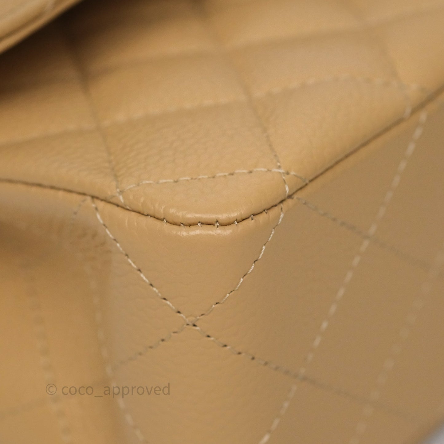 Chanel M/L Medium Classic Flap Quilted Beige Caviar Gold Hardware
