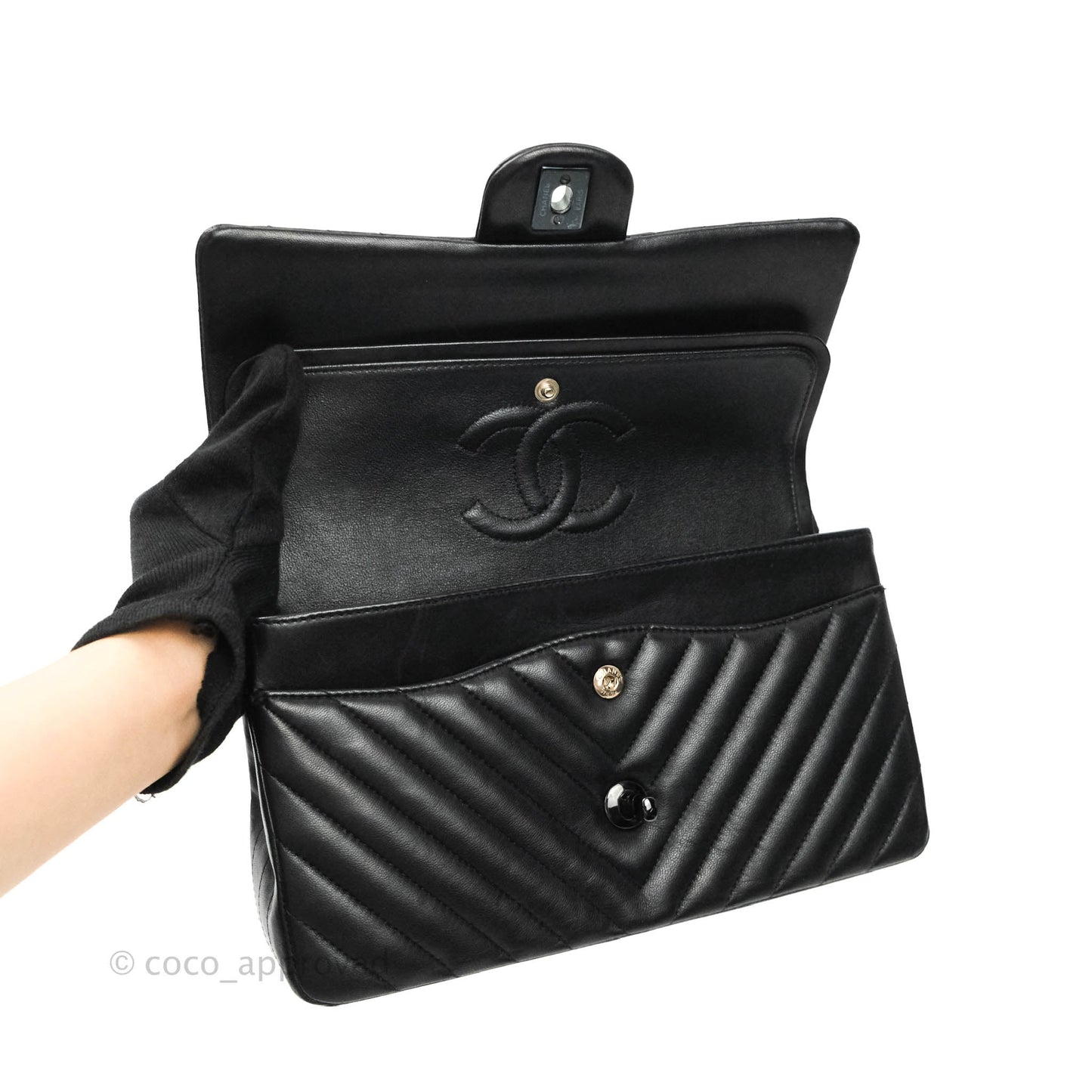 Chanel Classic Chevron M/L Medium Double Flap So Black Lambskin