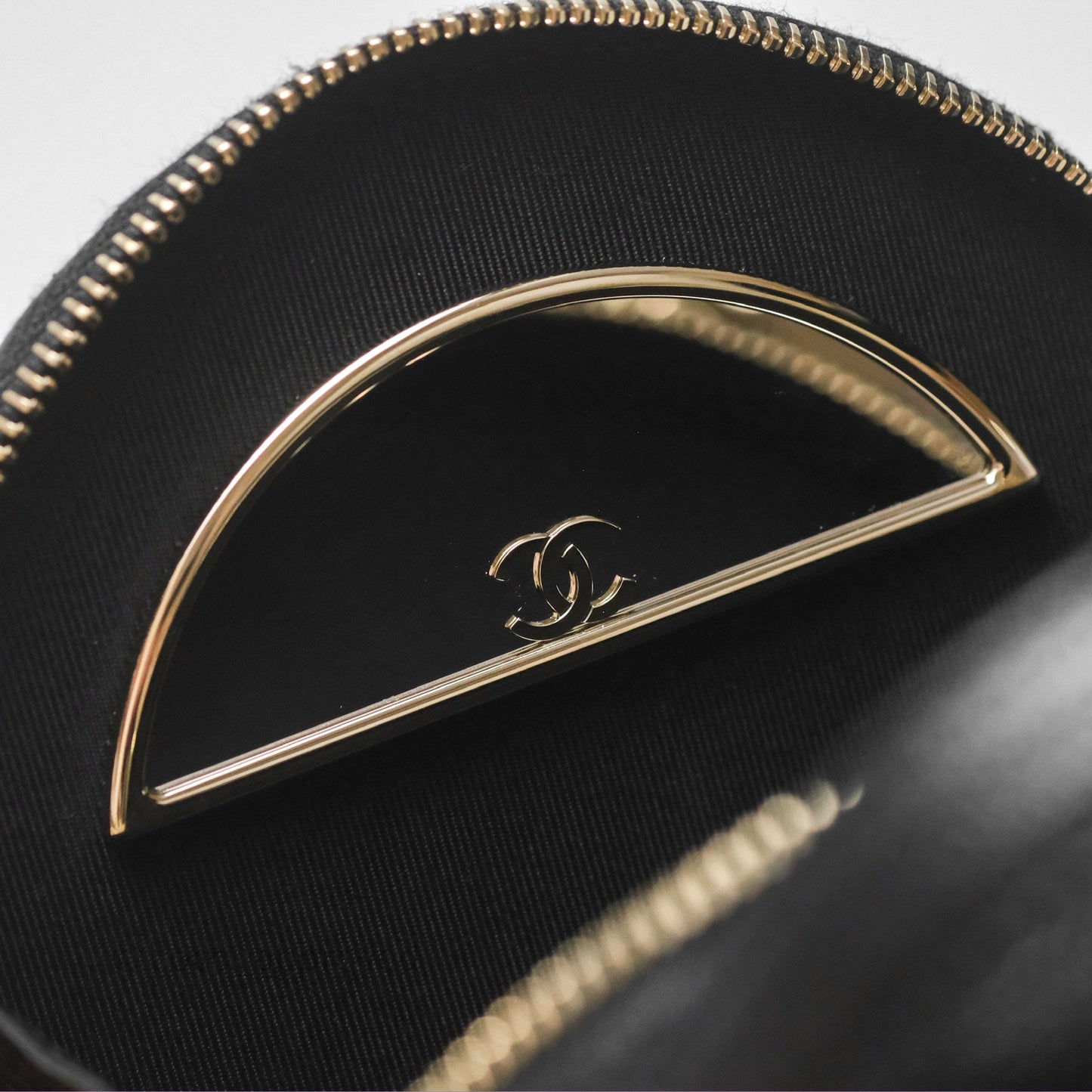 Chanel Mini Round Vanity Bag Handle With Care Black Caviar 22C