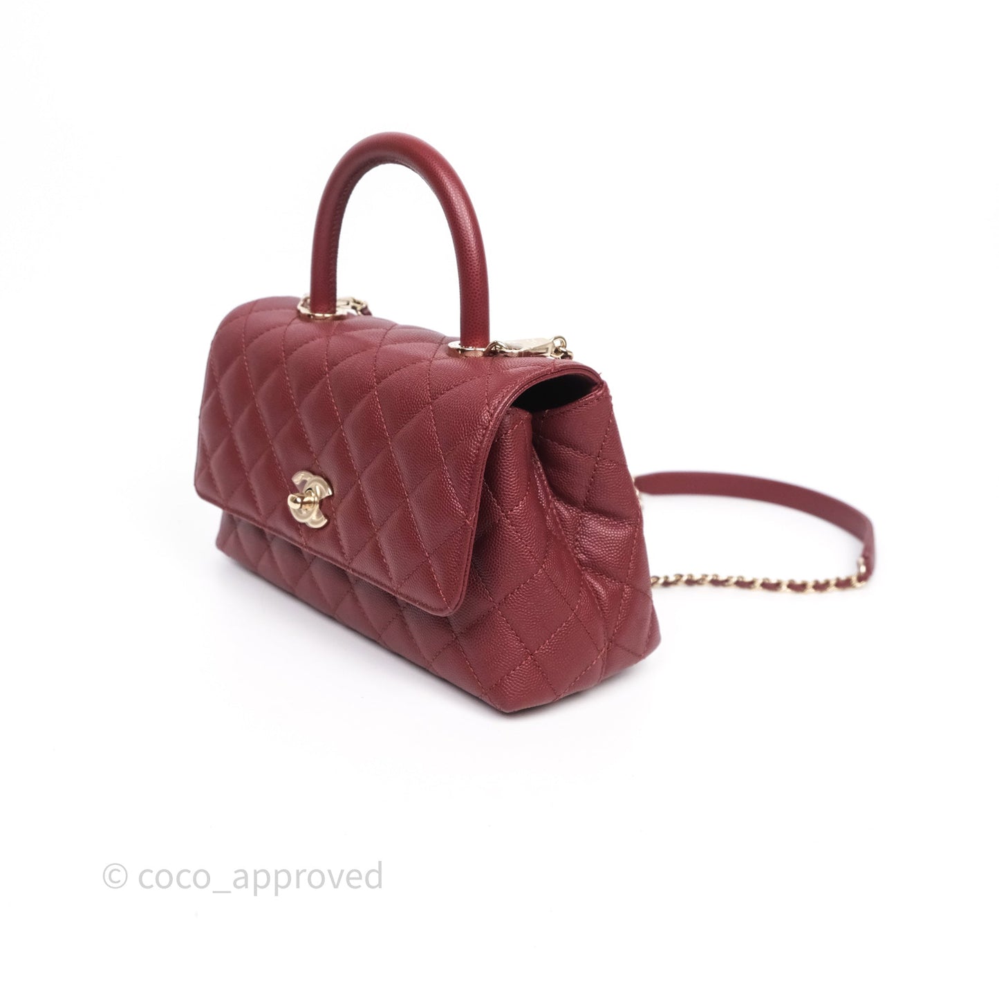 Chanel Small Coco Handle Quilted Red Burgundy Caviar Gold Hardware