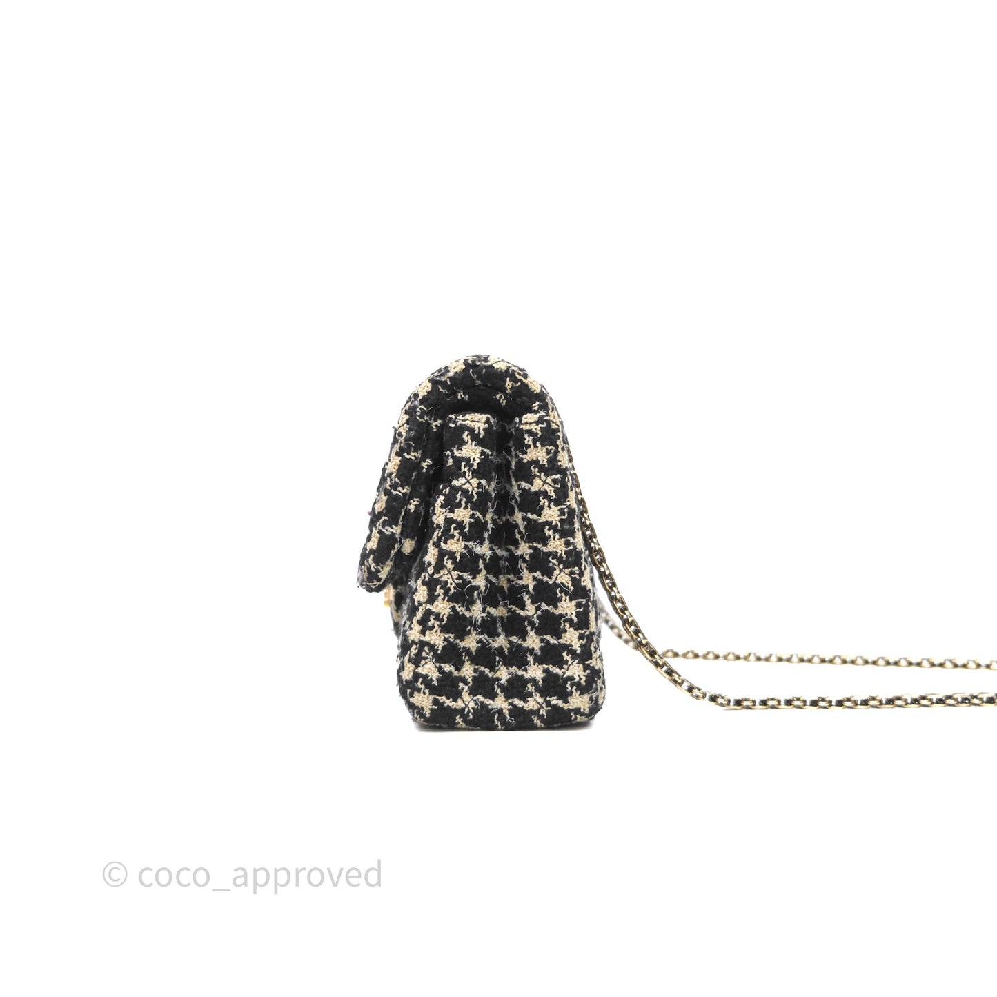 Chanel Reissue 225 Flap Houndstooth Beige Black Fabric Antique Gold Hardware