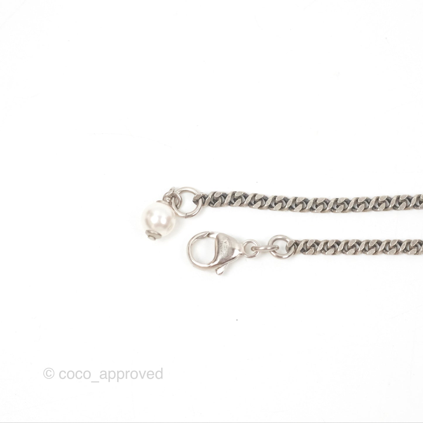 Chanel Crystal CC Pearl Necklace Gun Metal 21A