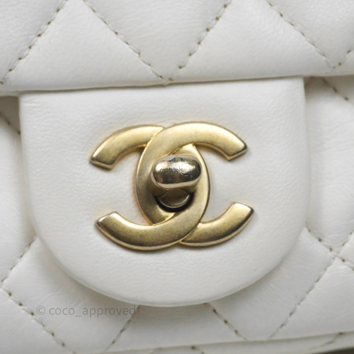 Chanel Mini Rectangular Pearl Crush Quilted White Lambskin Aged Gold Hardware