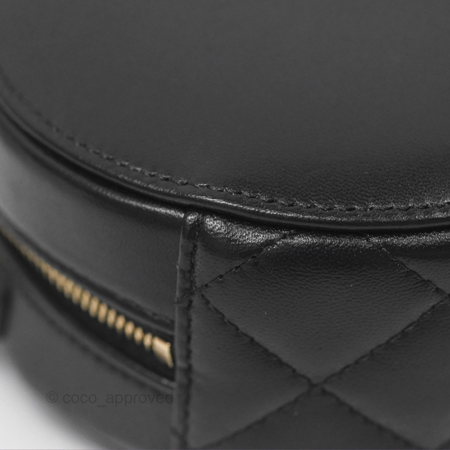 Chanel Studded CC Round Clutch With Chain Black Lambskin Gold Hardware