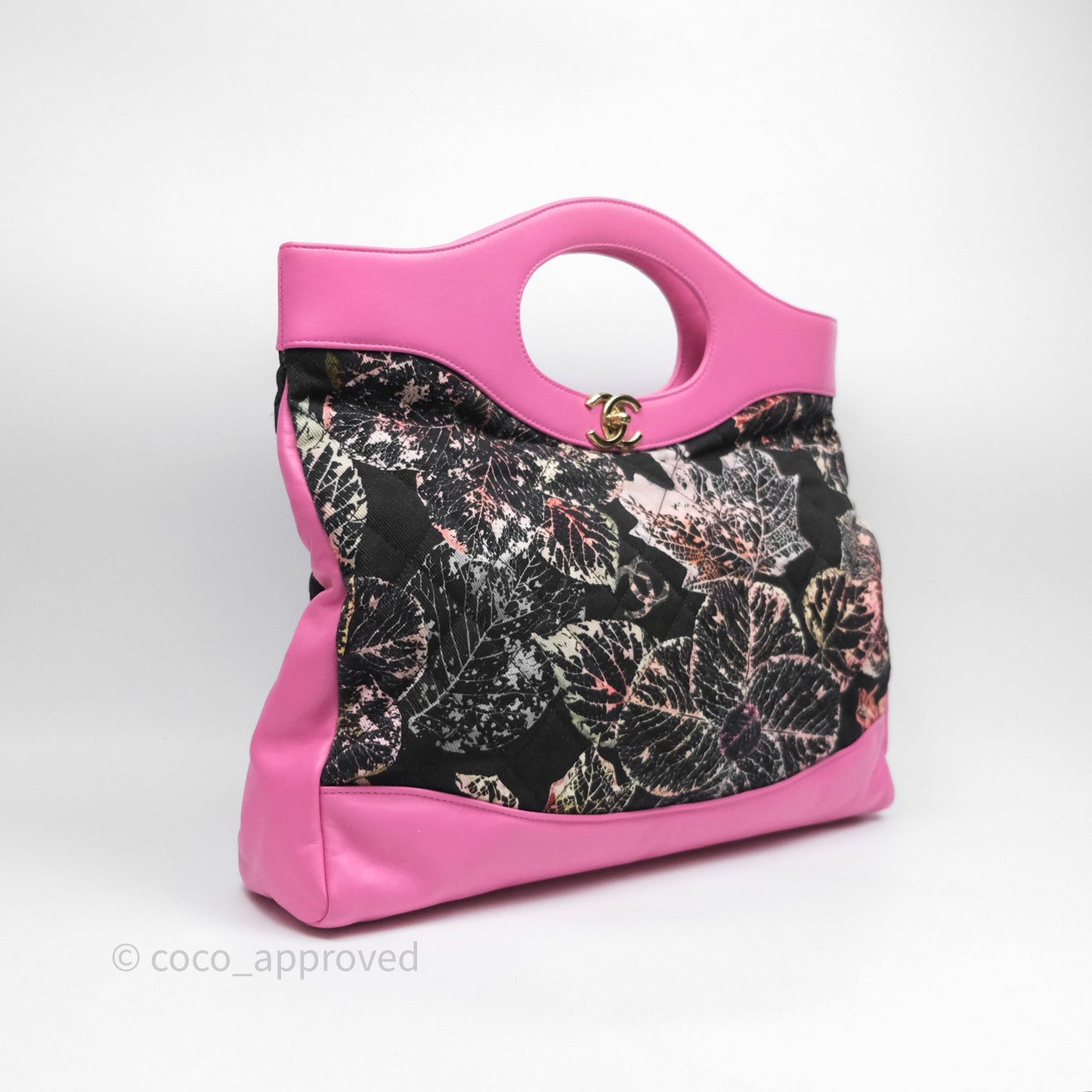 Chanel 31 Large Shopping Bag Leaves Printed Canvas/ Calfskin Pink