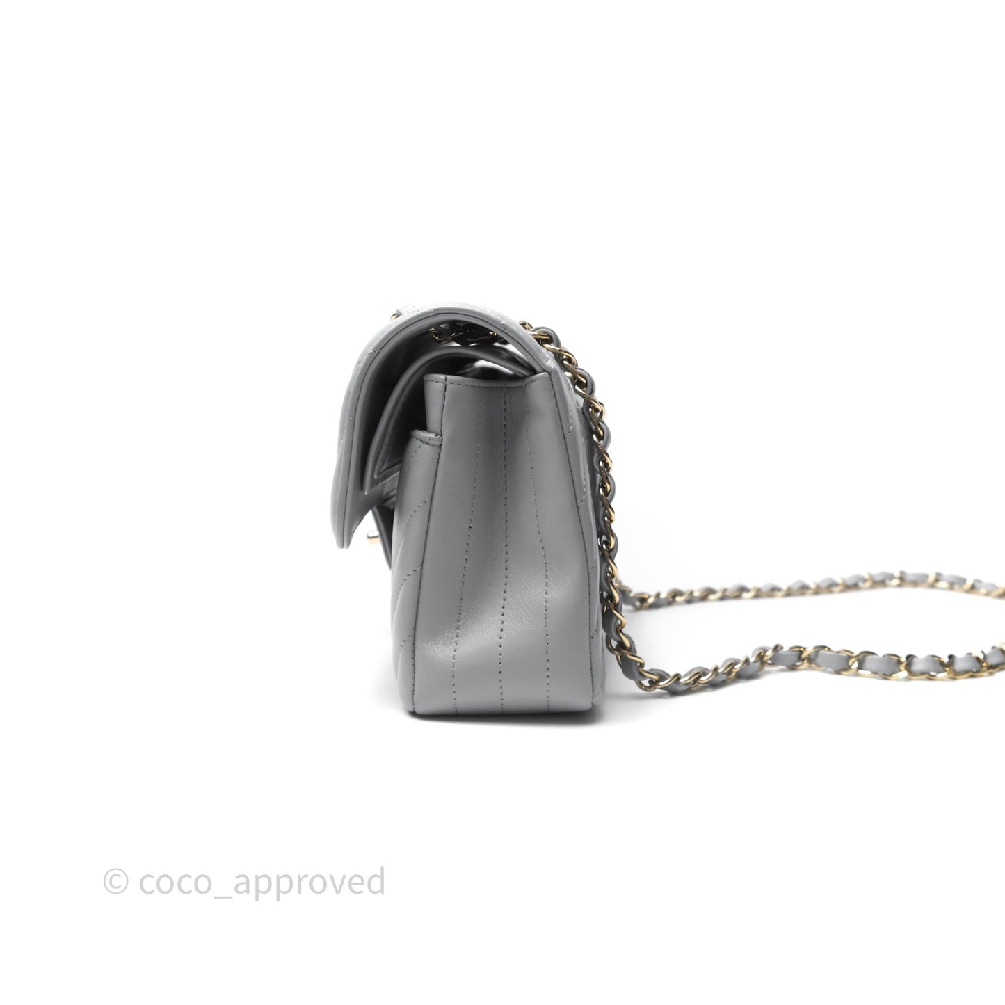 Chanel Classic Small Flap Chevron Grey Lambskin Gold Hardware