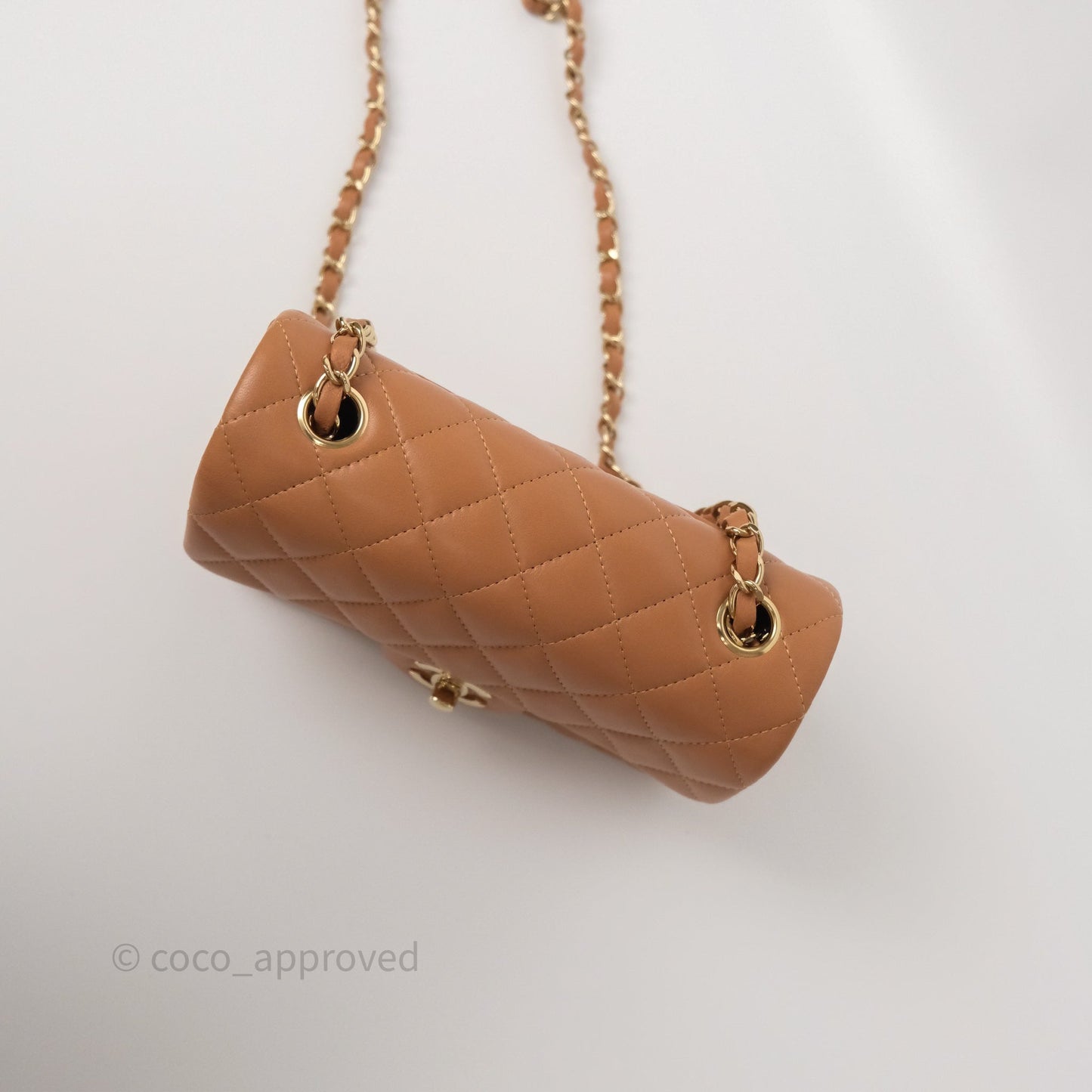 Chanel Mini Rectangular Flap Quilted Caramel Beige Lambskin Gold Hardware