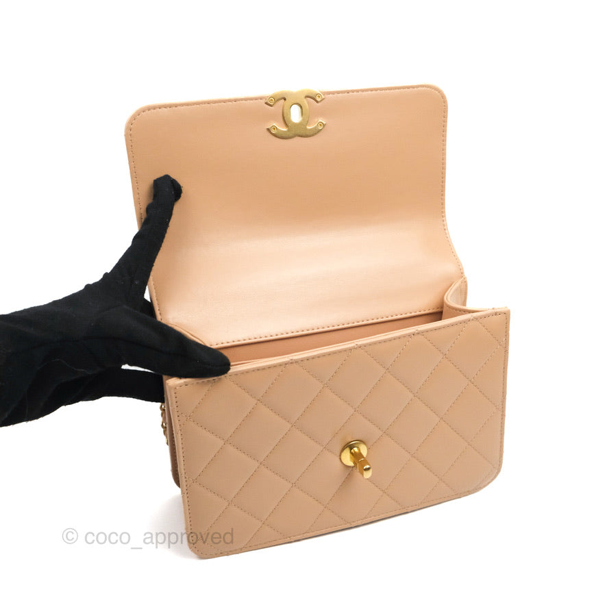 Chanel Quilted Perfect Fit Adjustable Beige Calfskin Gold Hardware 21A