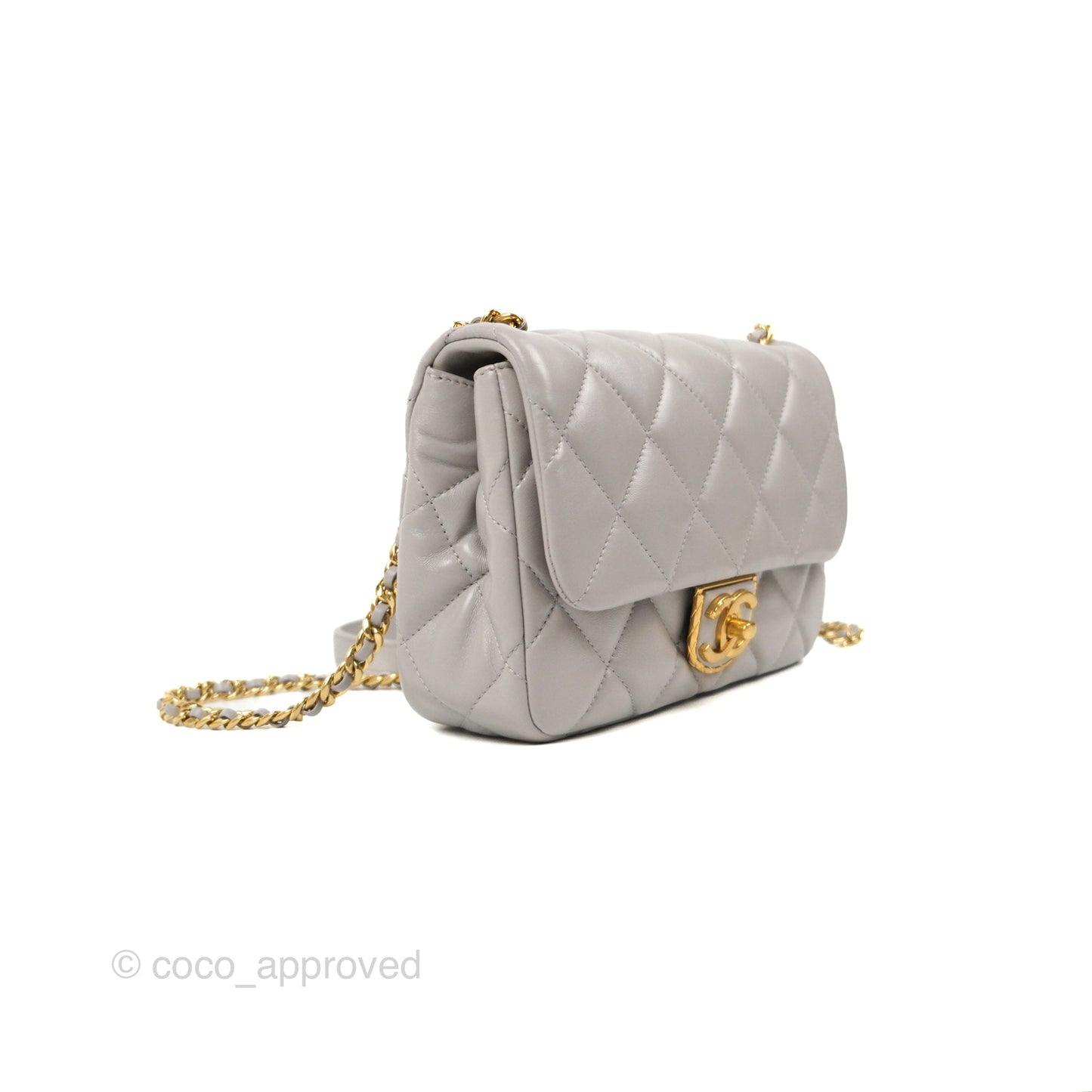 Chanel Flap Bag Grey Clair Lambskin Aged Gold Hardware 22B