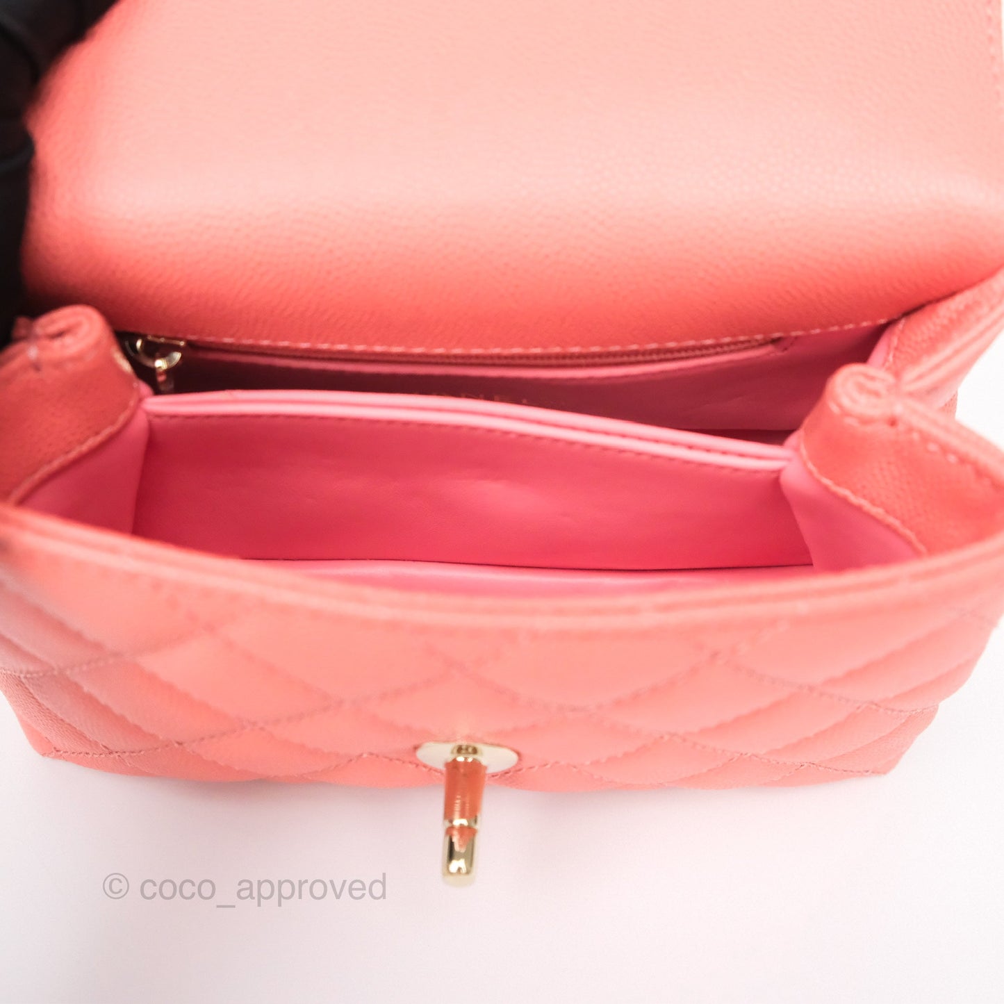 Chanel Mini Coco Handle Quilted Pink Caviar Gold Hardware