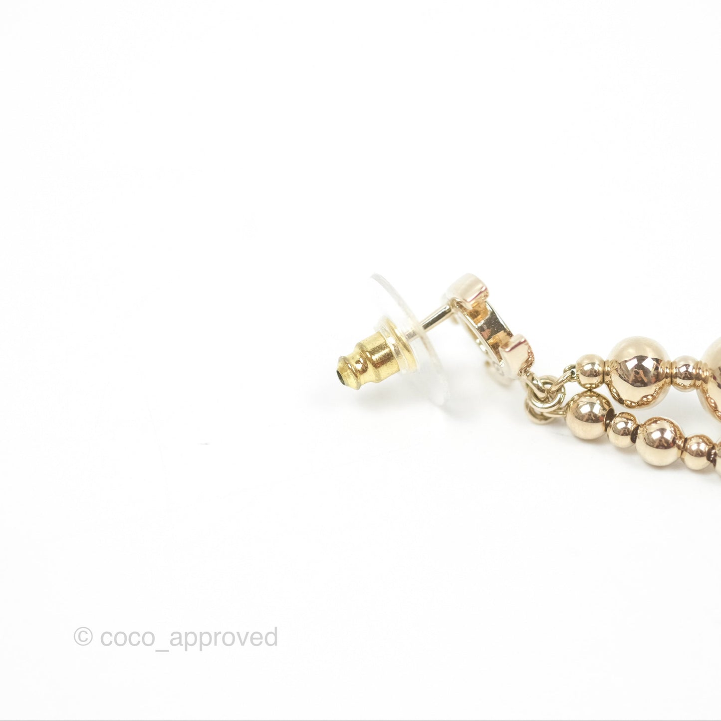 Chanel CC Bead Long Drop Earrings Gold Tone 21S
