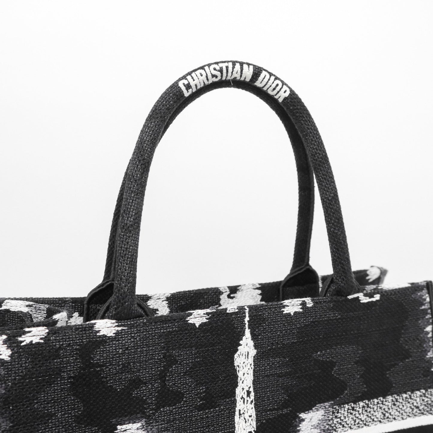 Dior Medium Book Tote Paris Embroidered Black White