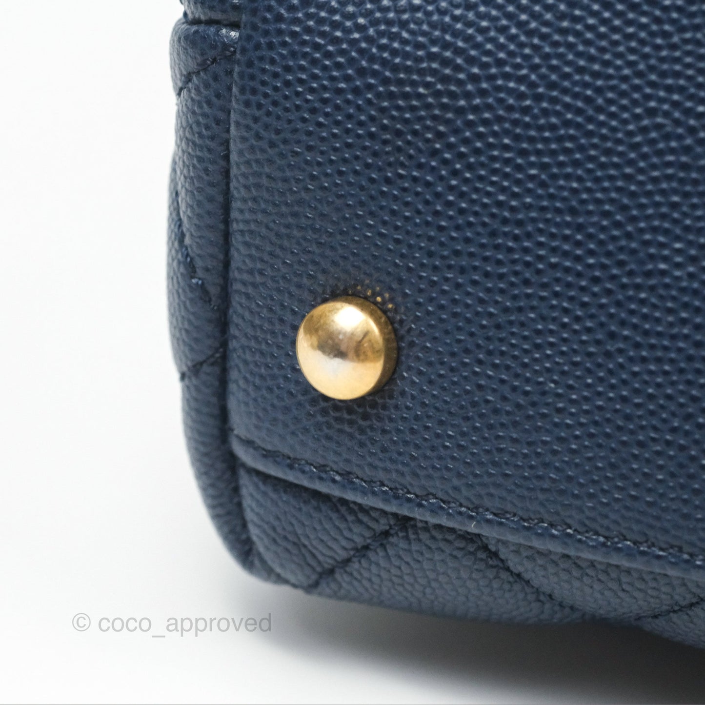 Chanel Medium Coco Handle Quilted Navy Caviar Lizard Handle Aged Gold Hardware