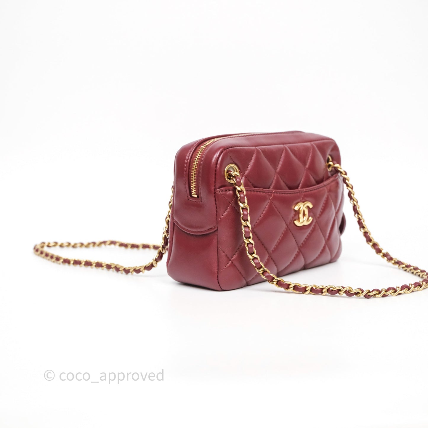 Chanel Small Camera Bag Burgundy Lambskin Gold Hardware