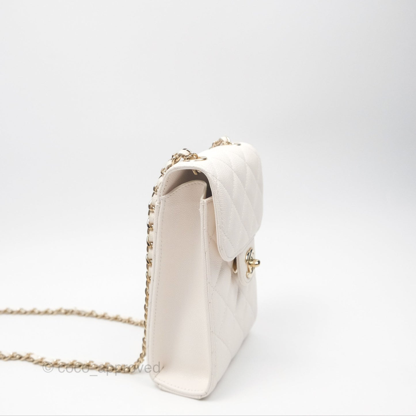 Chanel Classic Quilted Phone Holder White Caviar Gold Hardware