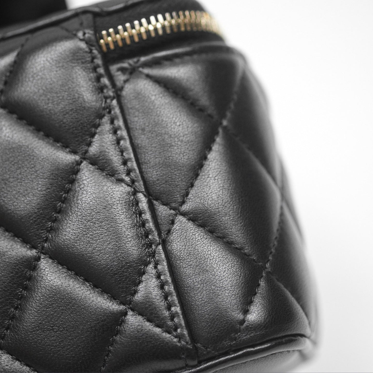 Chanel Mini Metal Top Handle Vanity With Chain Black Lambskin Aged Gold Hardware
