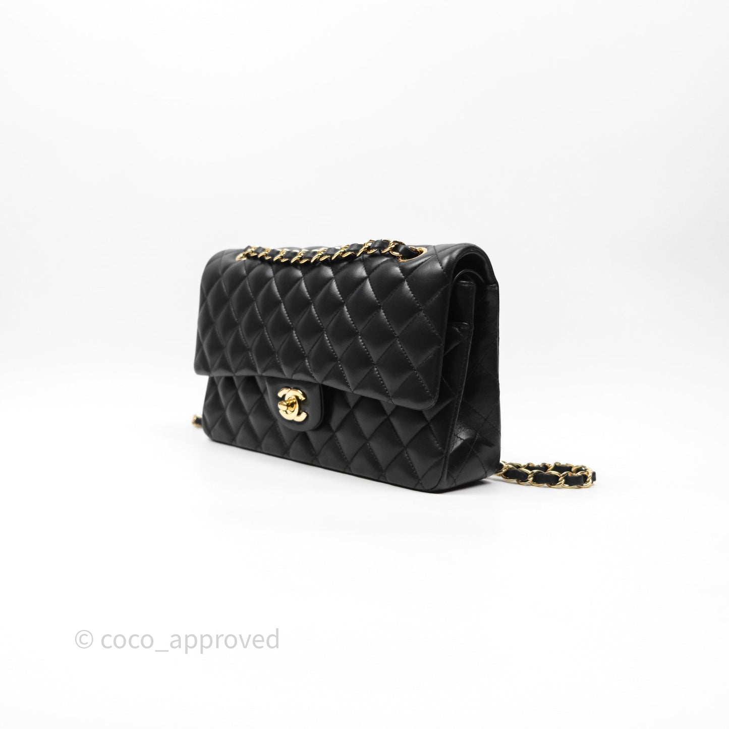 Chanel Classic M/L Medium Flap Quilted Black Lambskin Gold Hardware