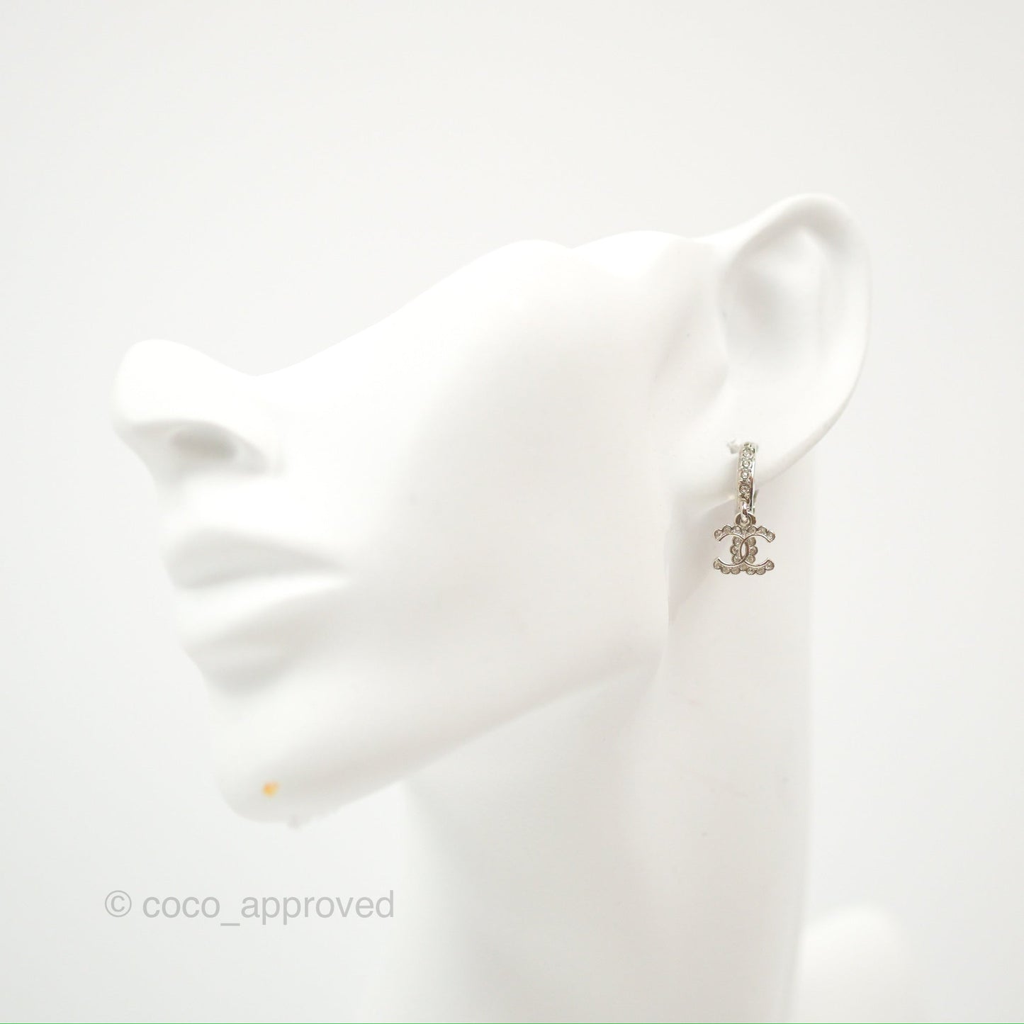 Chanel CC Crystal Drop Earrings Silver Tone