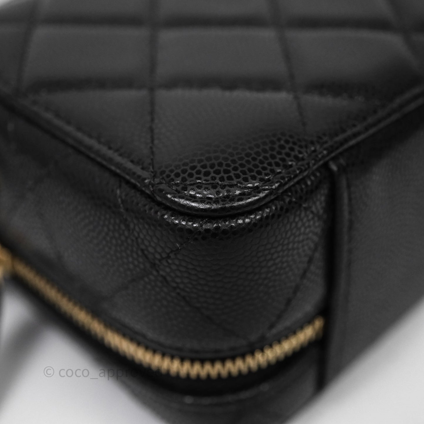 Chanel Quilted CC Coins Purse Chain Camera Case Black Caviar Aged Gold Hardware