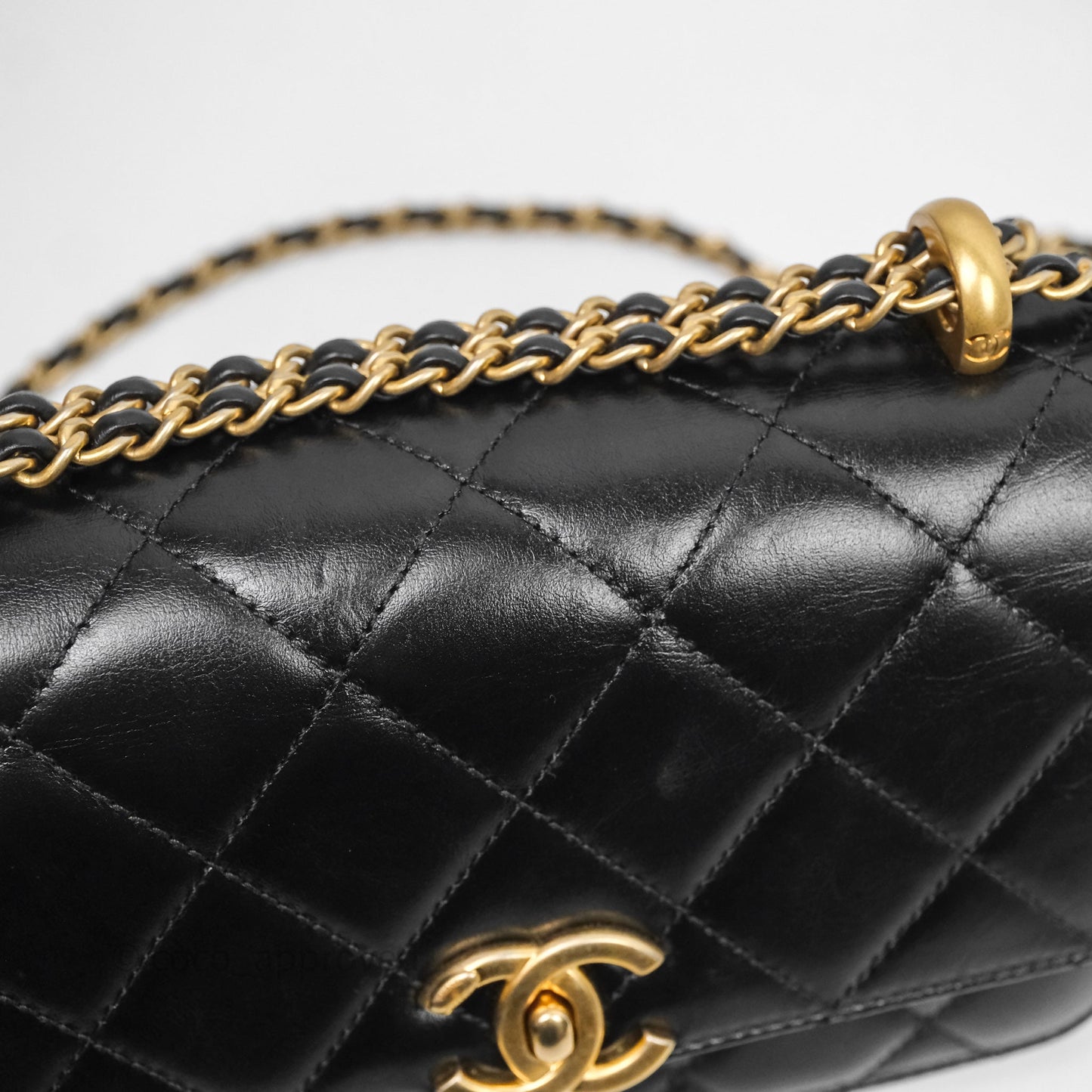 Chanel Mini Perfect Fit Adjustable Chain Black Calfskin Aged Gold Hardware
