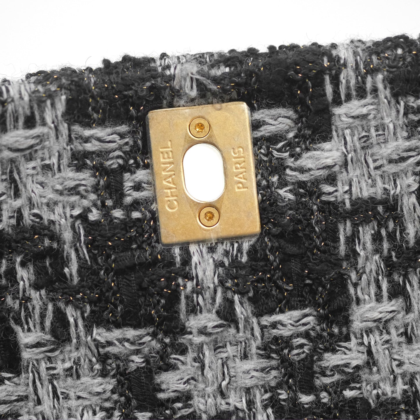 Chanel Mini Flag Bag Black & Grey Tweed Aged Gold Hardware