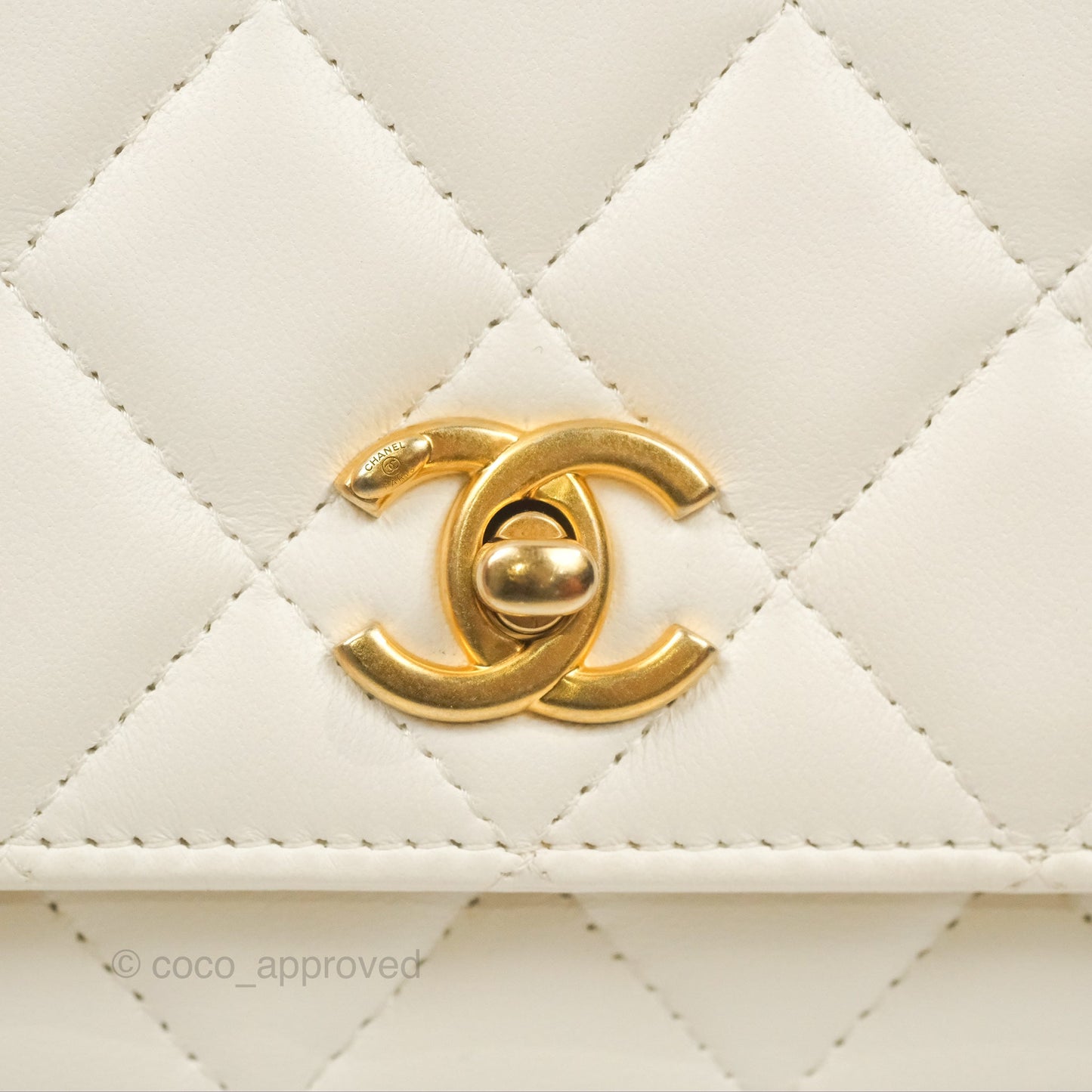 Chanel Quilted Pearl Crush Wallet on Chain WOC White Lambskin Aged Gold Hardware