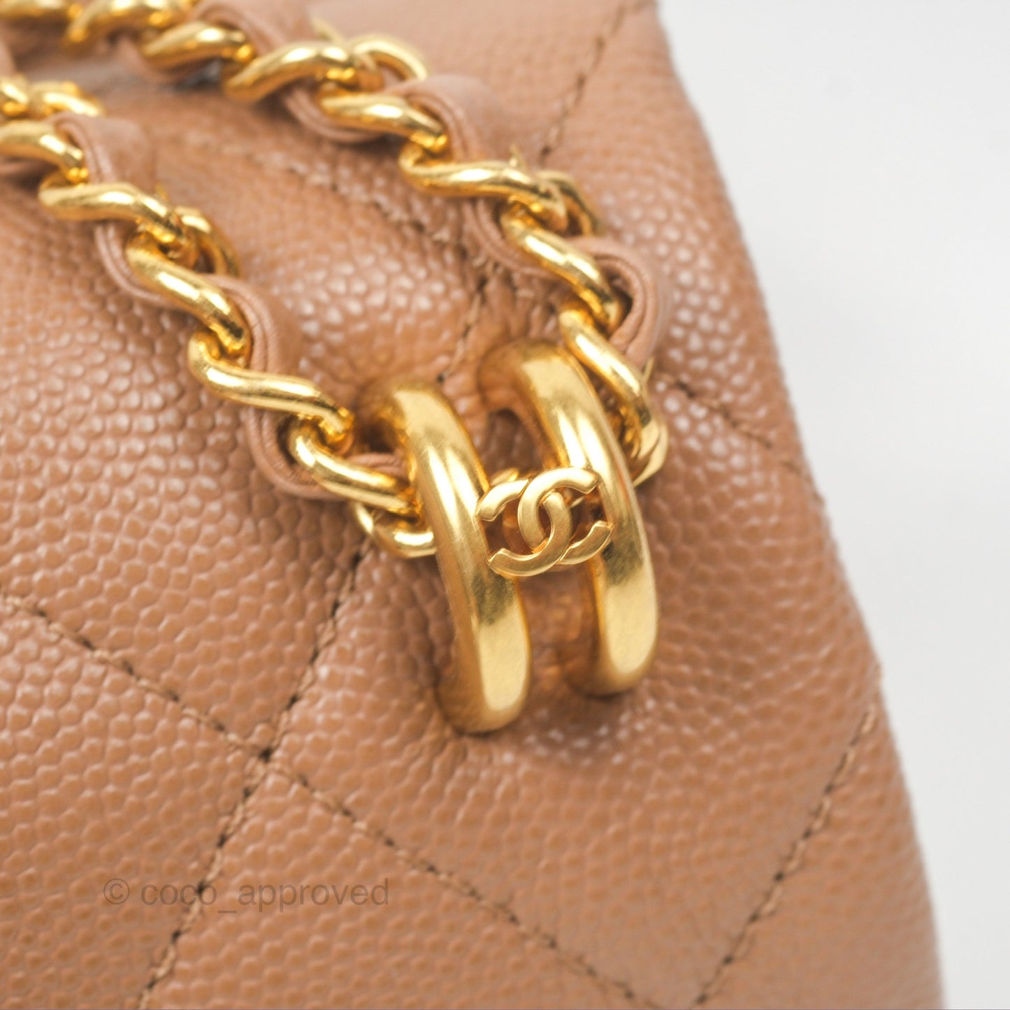 Chanel Coco First CC Chain Flap Bag Dark Beige Caviar Aged Gold Hardware
