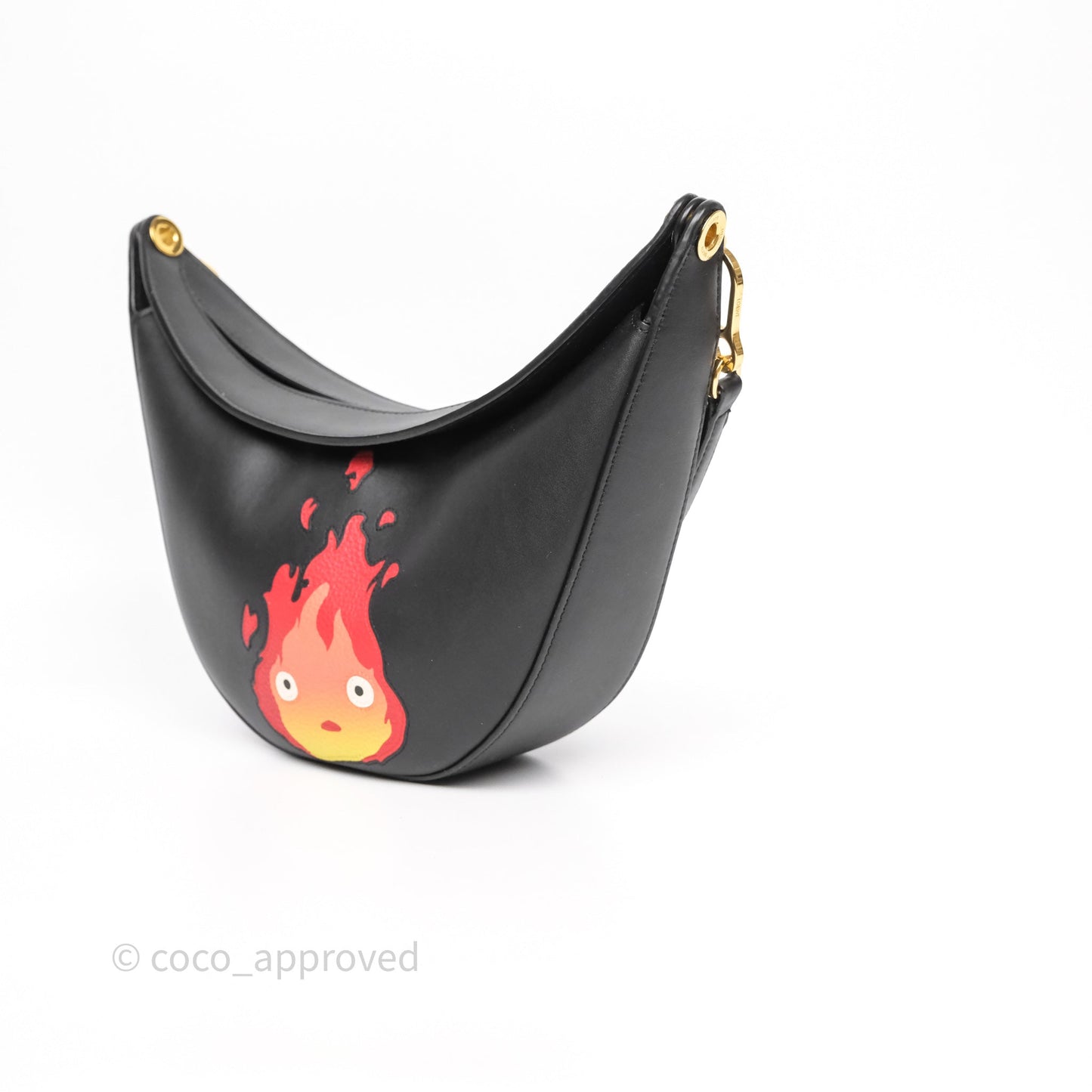 Loewe x Howls Calcifer Luna Shoulder Bag In Black Calfskin