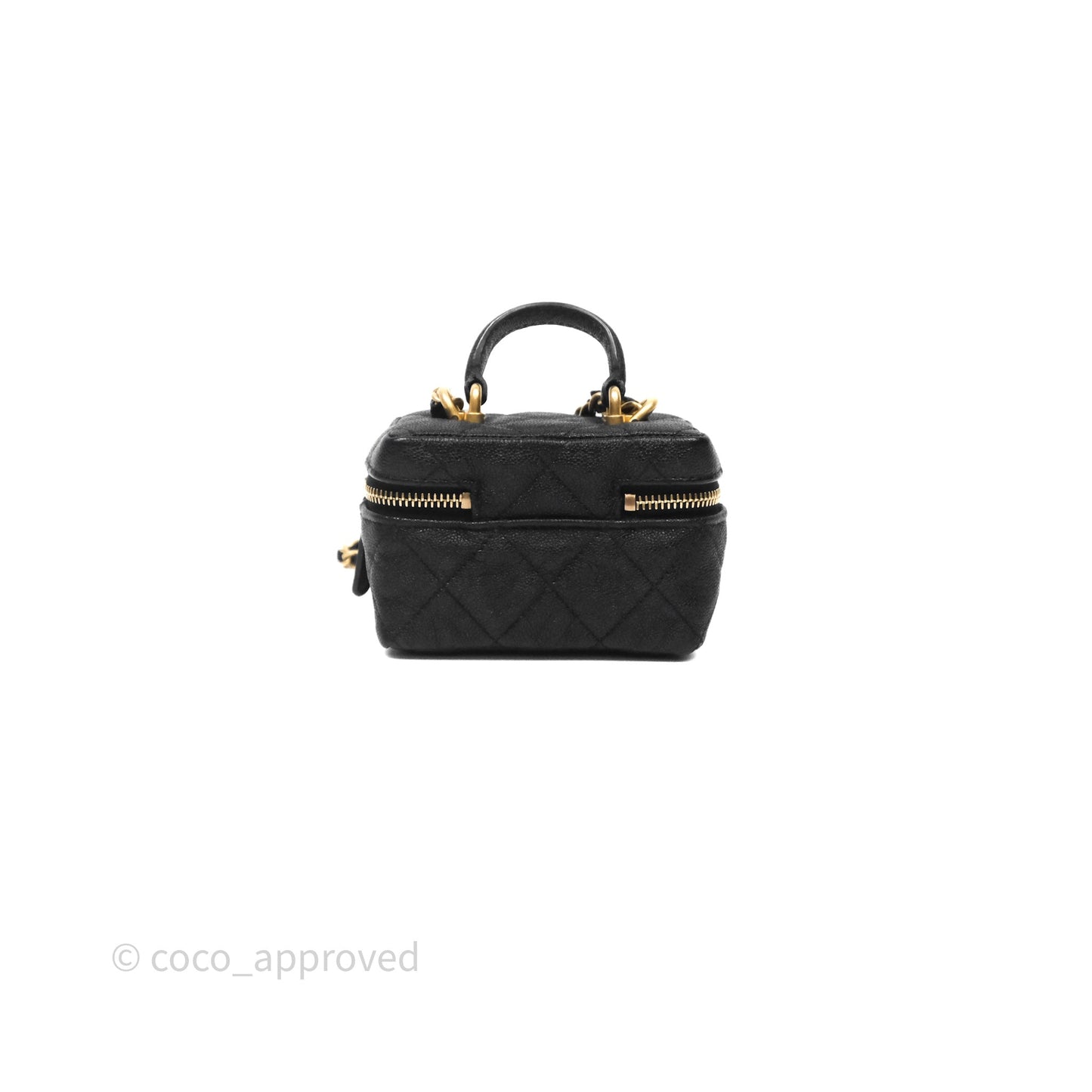 Chanel Quilted Mini Top Handle Vanity With Chain Black Caviar Aged Gold Hardware