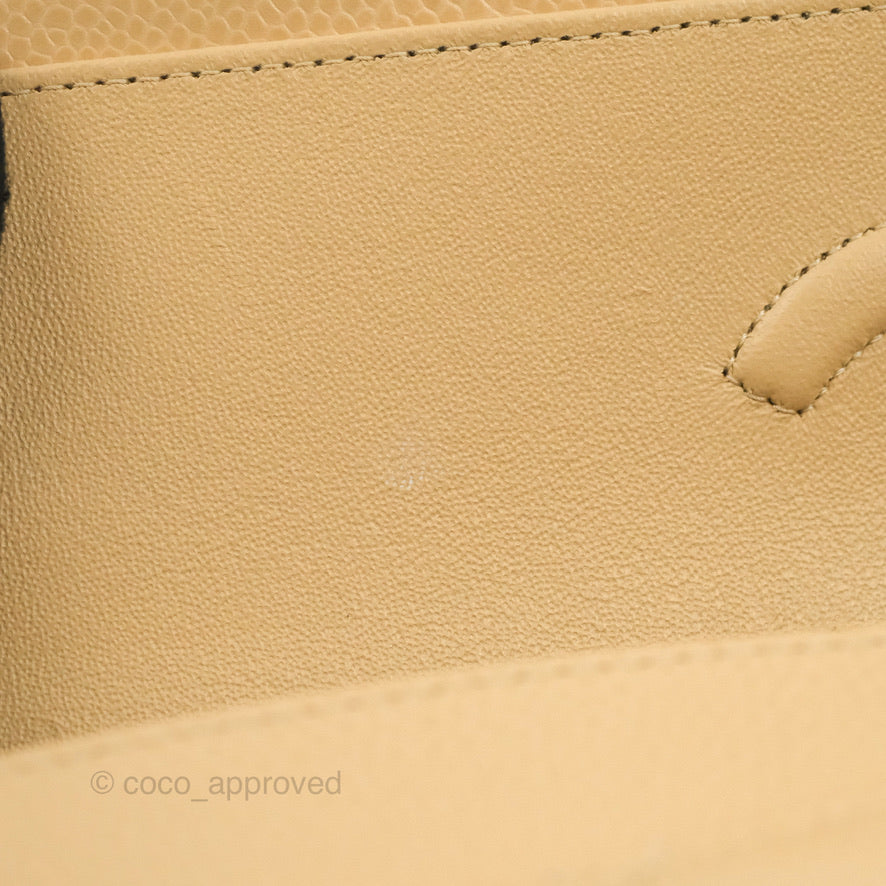 Chanel Quilted Classic M/L Medium Flap Beige Caviar Gold Hardware