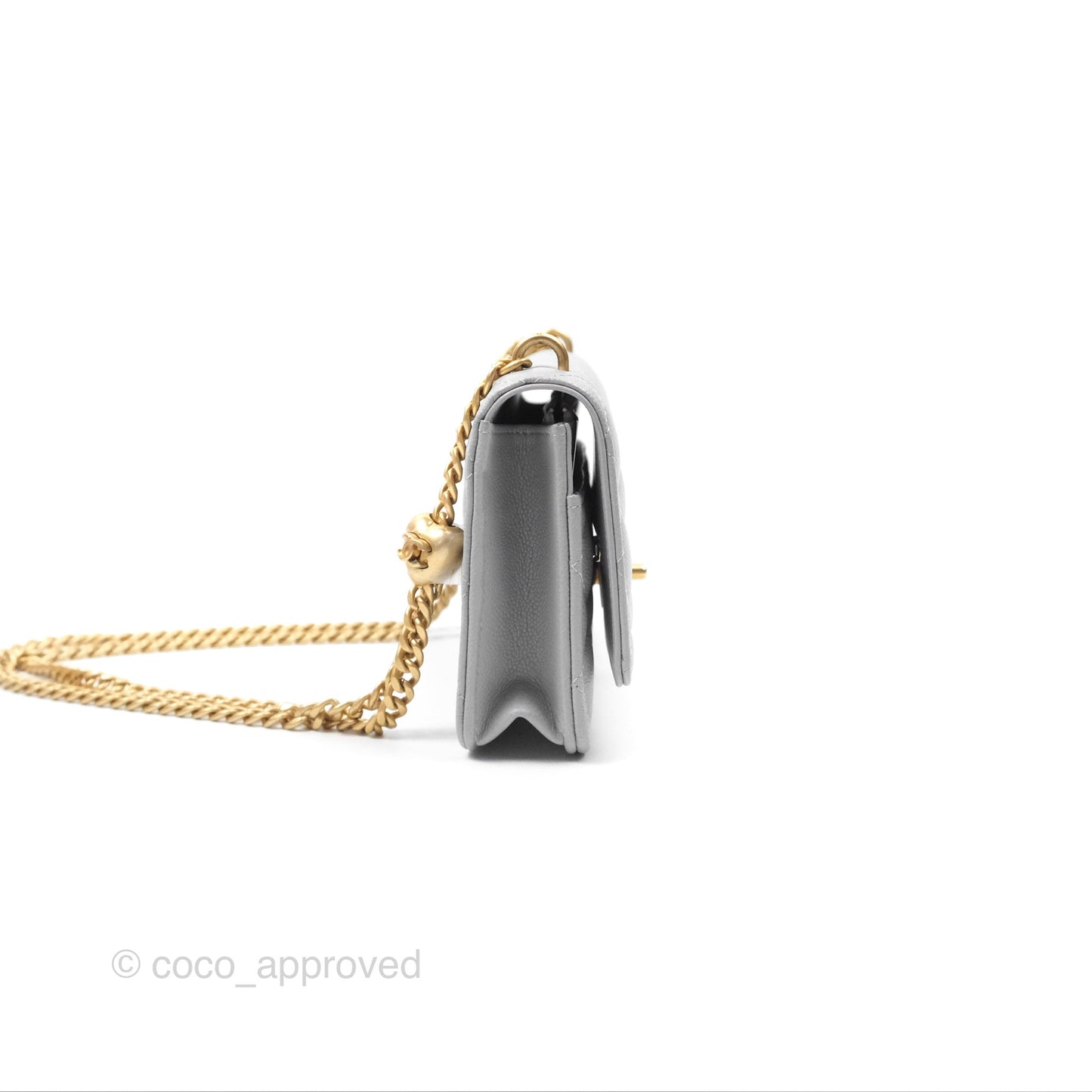 Chanel Heart Adjustable Chain WOC Grey Caviar Aged Gold Hardware