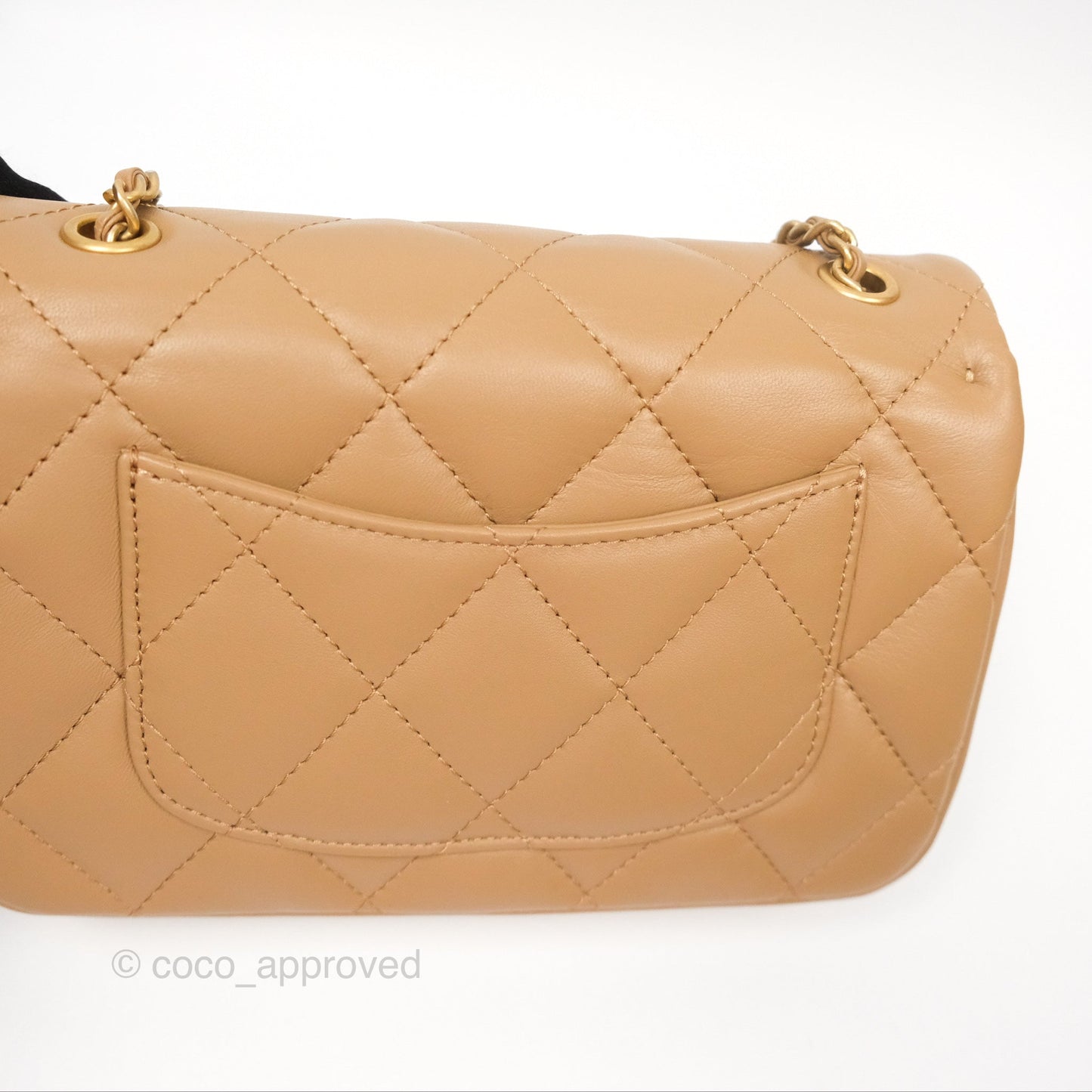 Chanel Mini Flap Bag With Heart CC Charm Beige Lambskin Aged Gold Hardware 22B