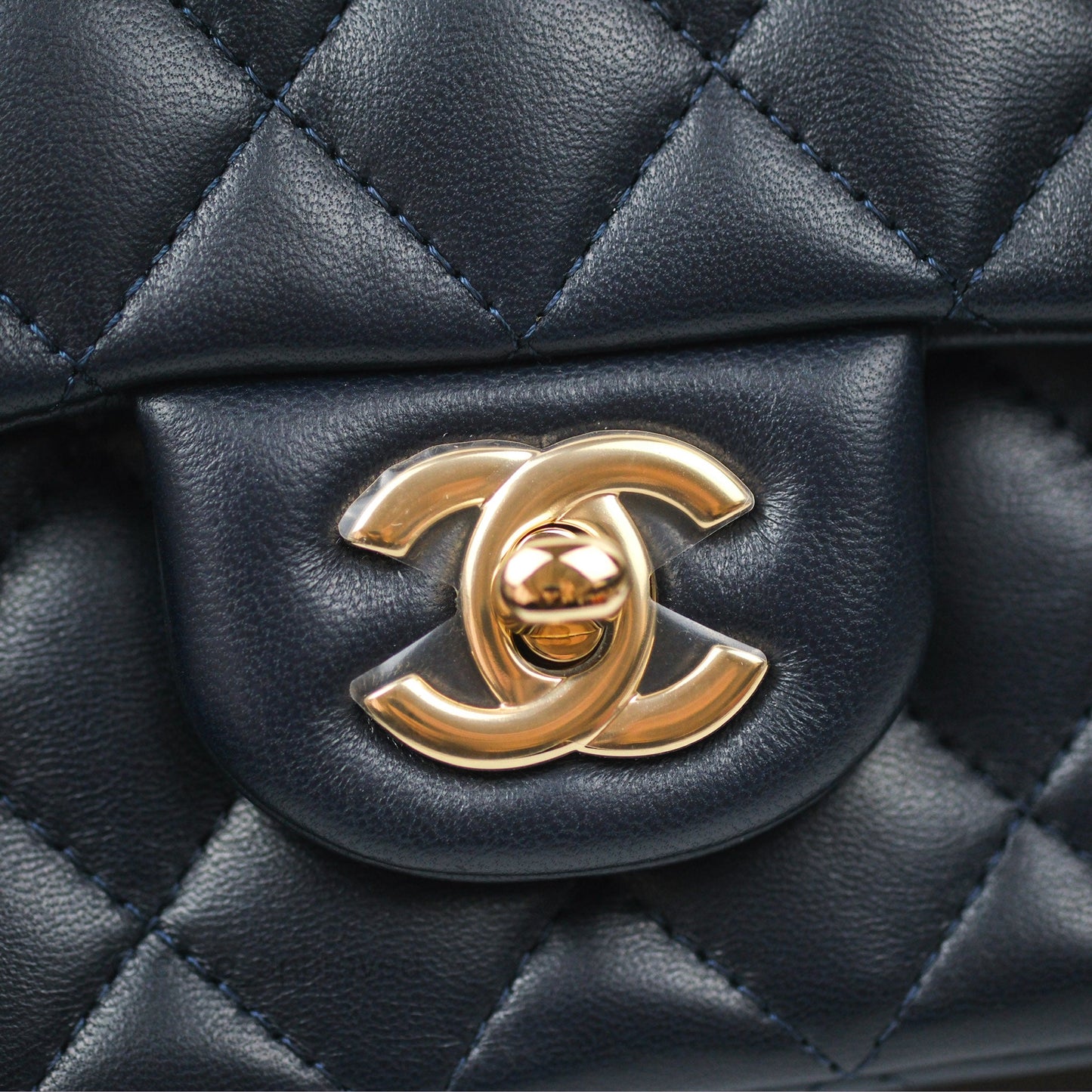 Chanel Top Handle Mini Rectangular Flap Bag Navy Lambskin Gold Hardware