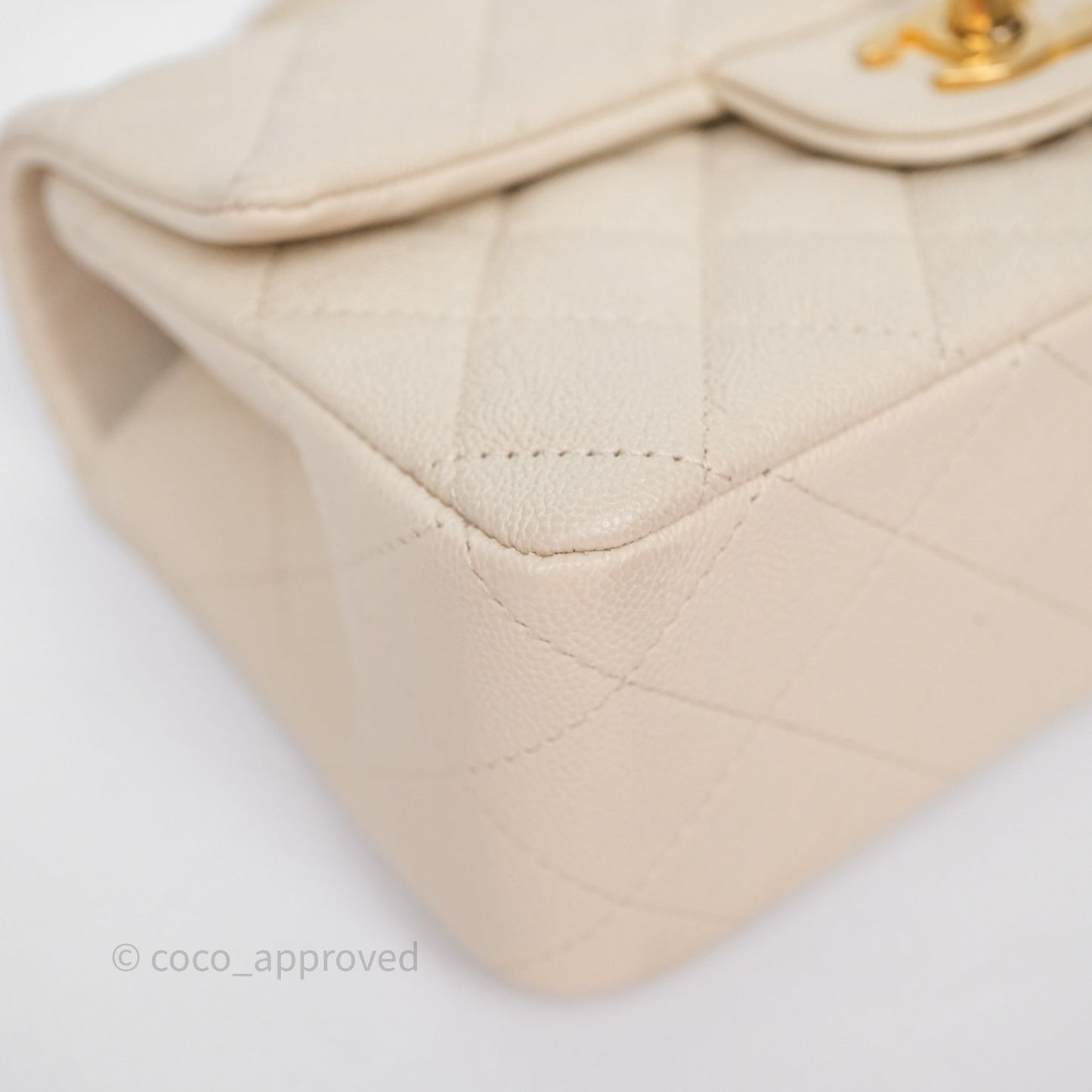 Chanel Top Handle Mini Rectangular Flap Bag Ivory Beige Caviar Gold Hardware