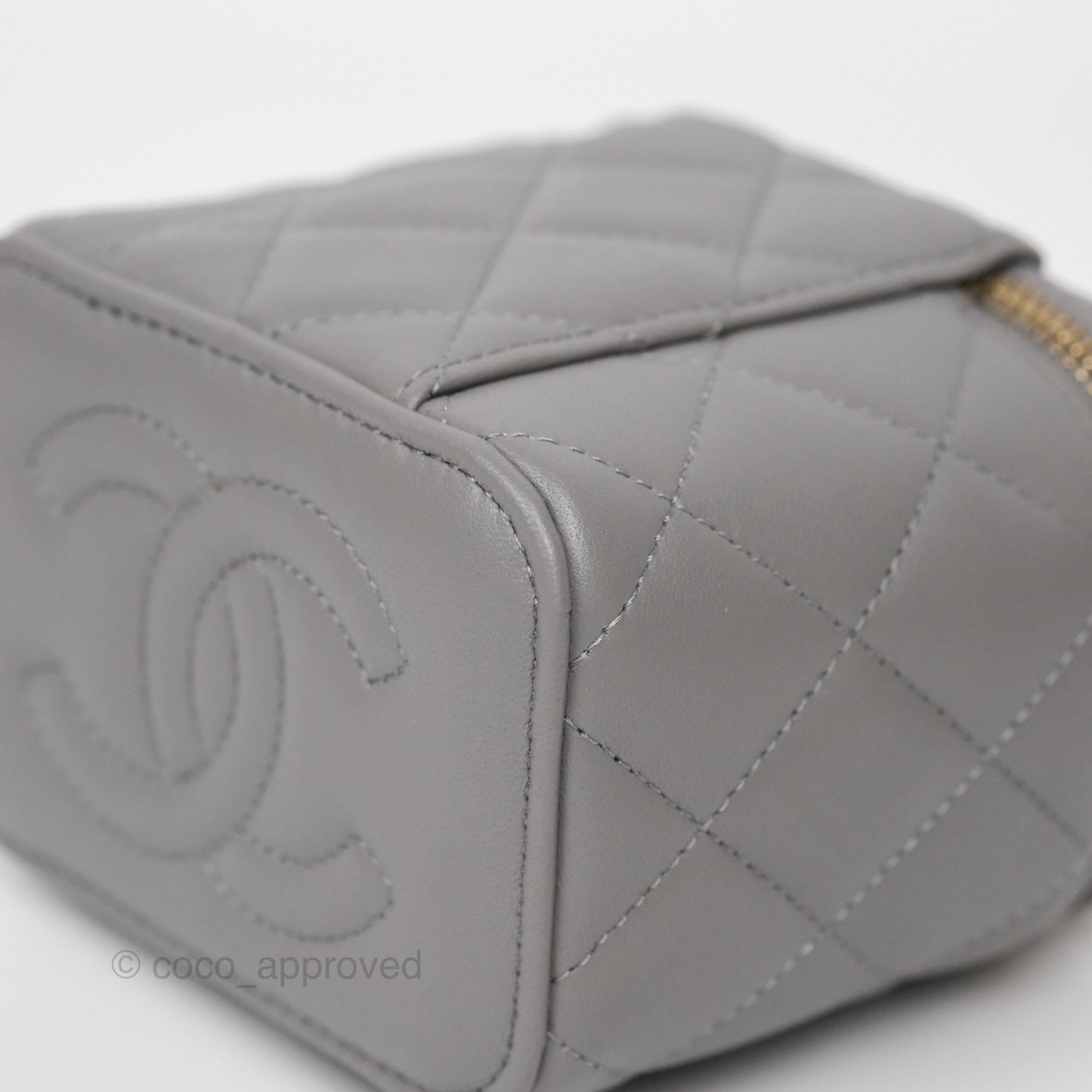 Chanel Mini Metal Top Handle Vanity With Chain Grey Lambskin Aged Gold Hardware
