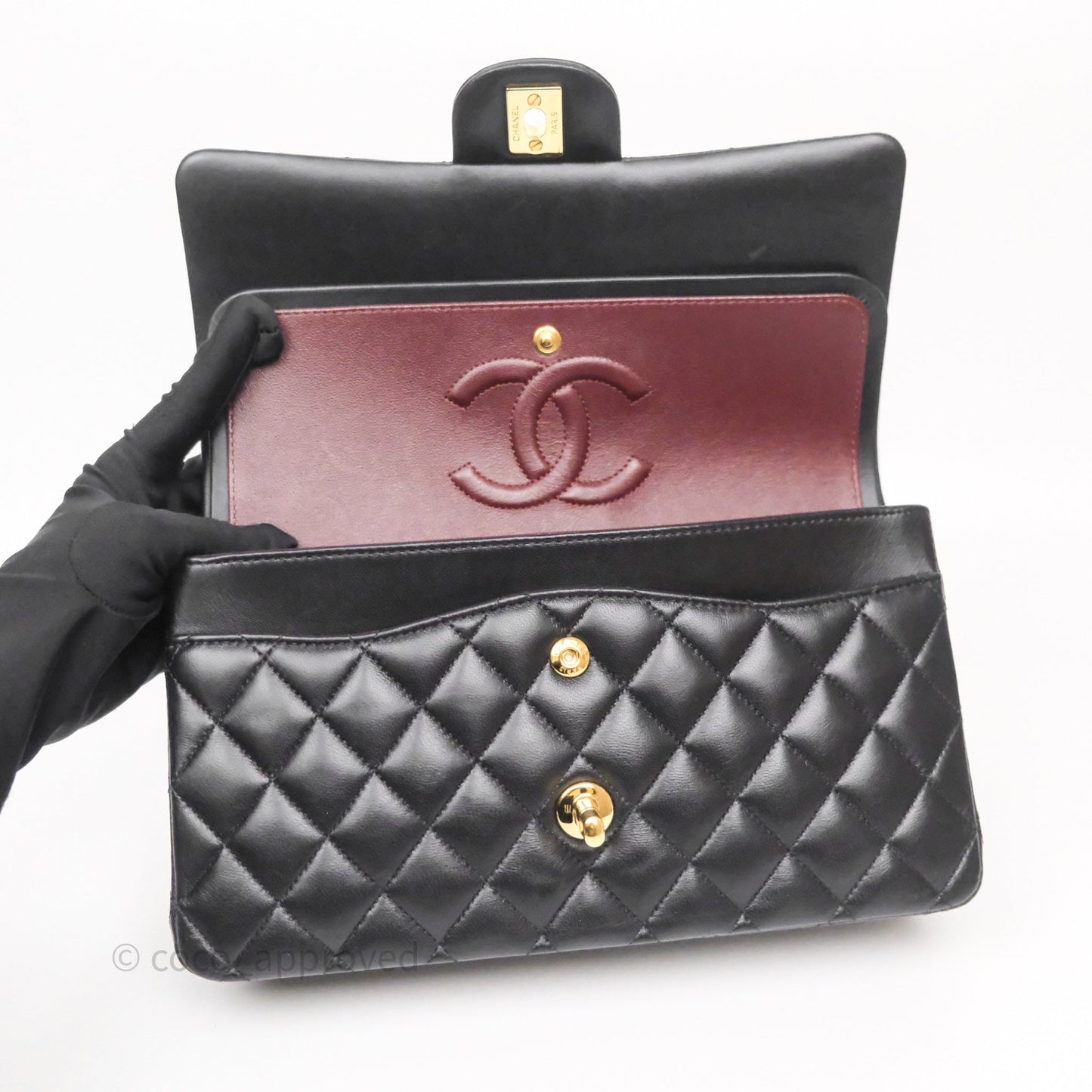 Chanel Classic M/L Medium Flap Quilted Black Lambskin Gold Hardware