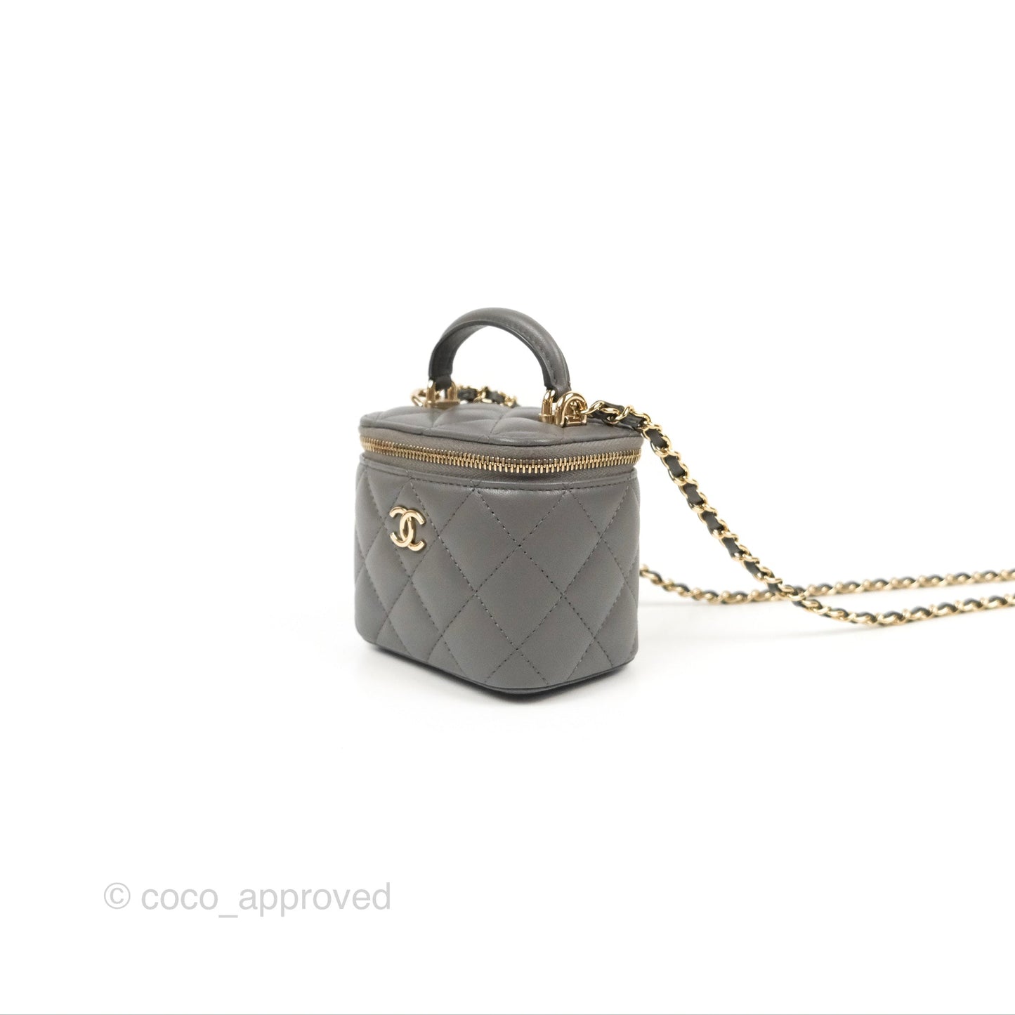 Chanel Mini Top Handle Vanity With Chain Dark Grey Lambskin Gold Hardware